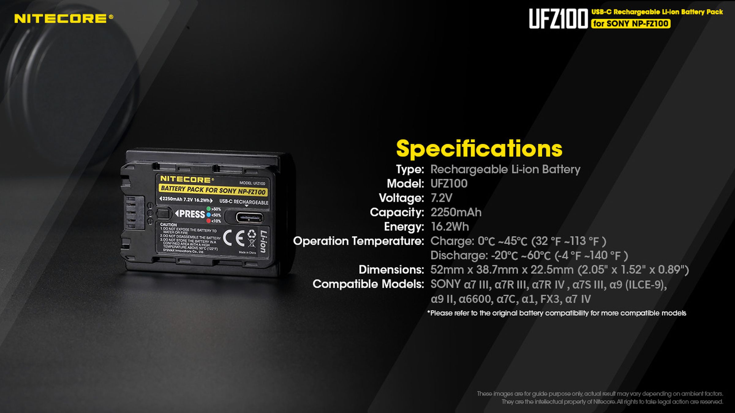Nitecore’s UFZ100 battery fully charges in about four hours.