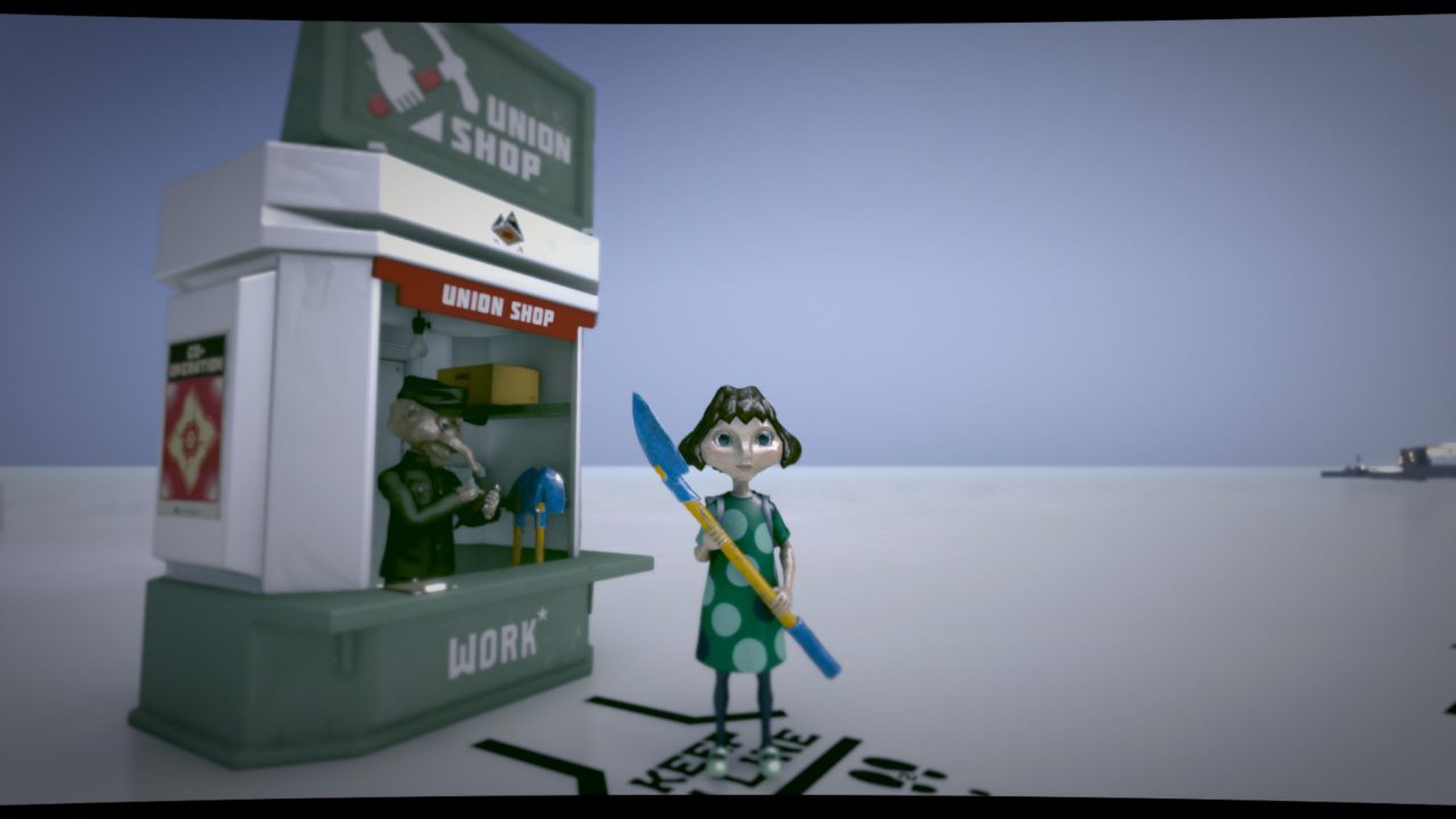 Screenshot from The Tomorrow Children featuring a small child holding what looks to be a shovel.