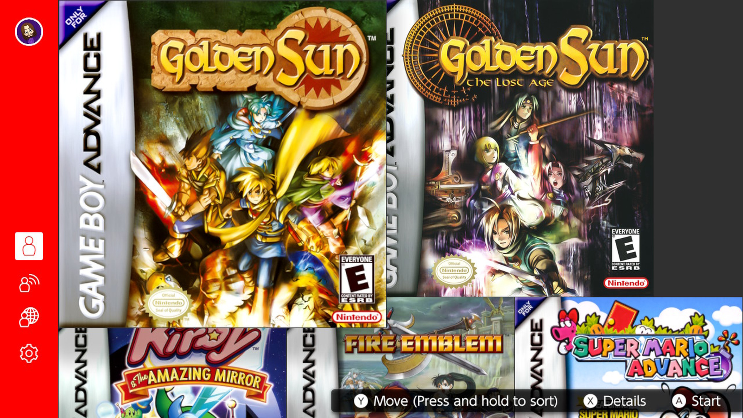 The cover art for Golden Sun and its sequel in the Nintendo Switch Game Boy Advance app.