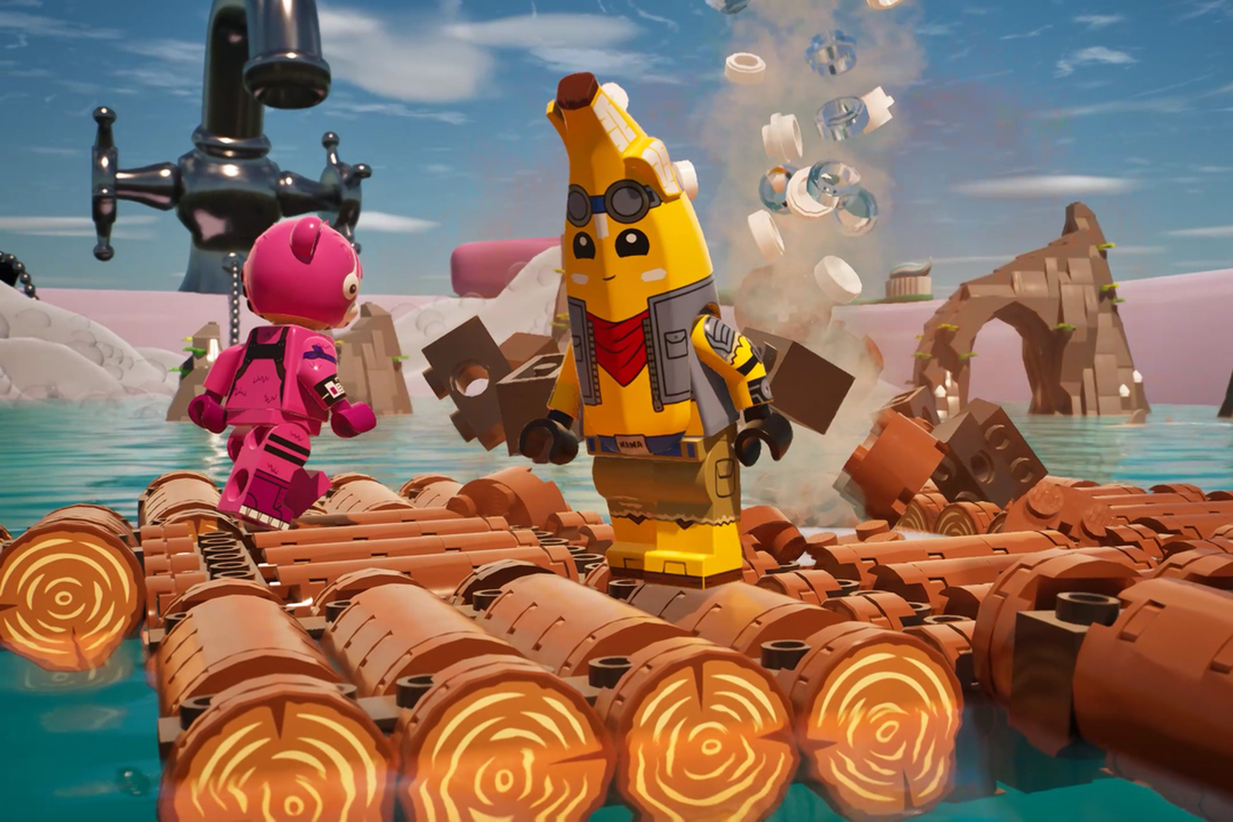 A screenshot from the Fortnite game Lego Raft Survival.