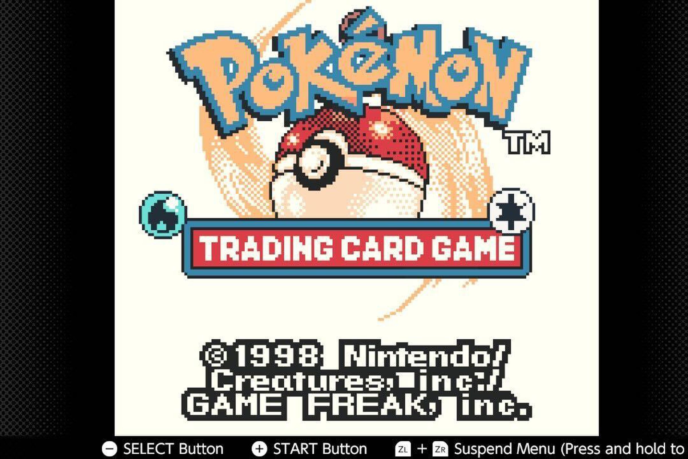 Screenshot featuring the start screen of Pokemon Trading Card Game on the Nintendo Switch Online subscription service