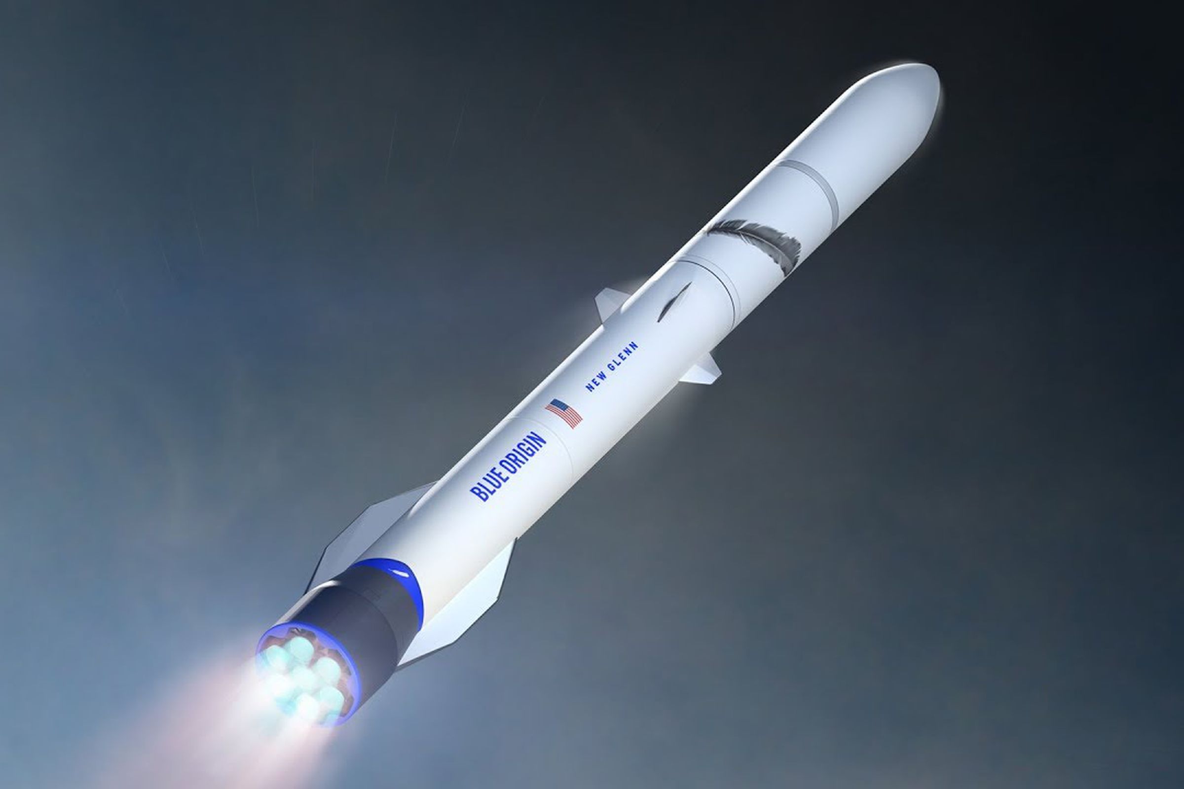 An artistic rendering of Blue Origin’s New Glenn rocket, currently under development