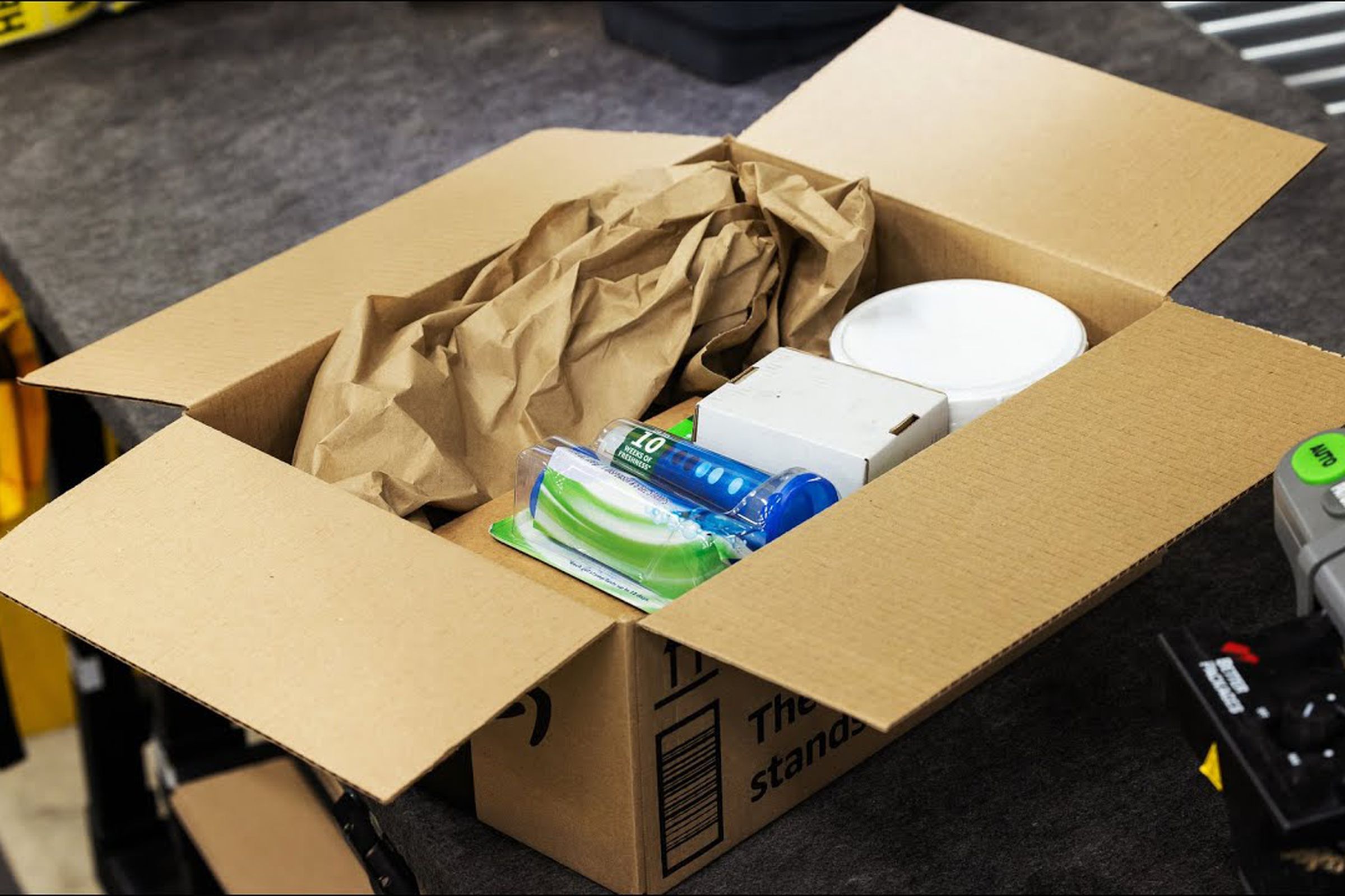 An image showing paper filler inside an Amazon package