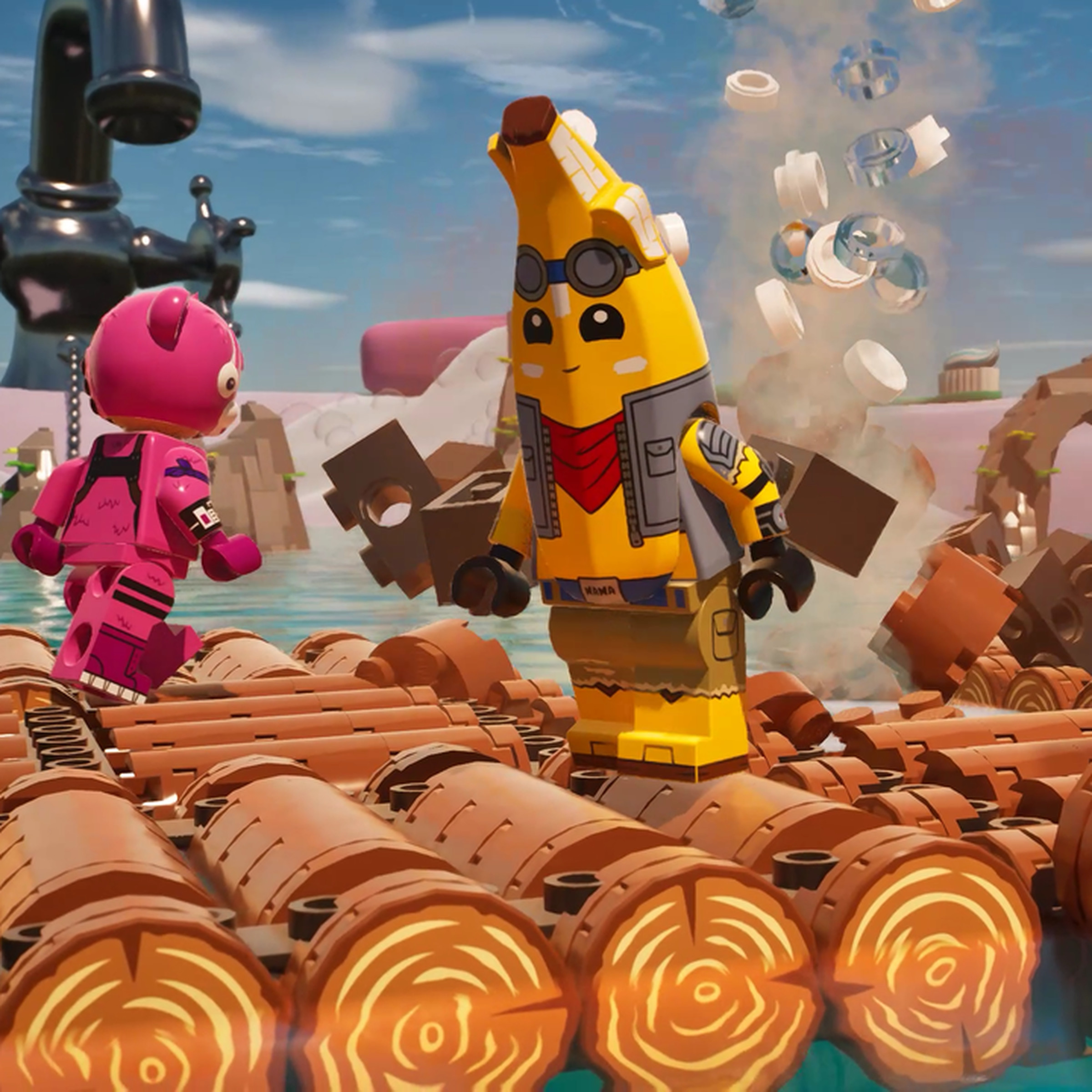 A screenshot from the Fortnite game Lego Raft Survival.