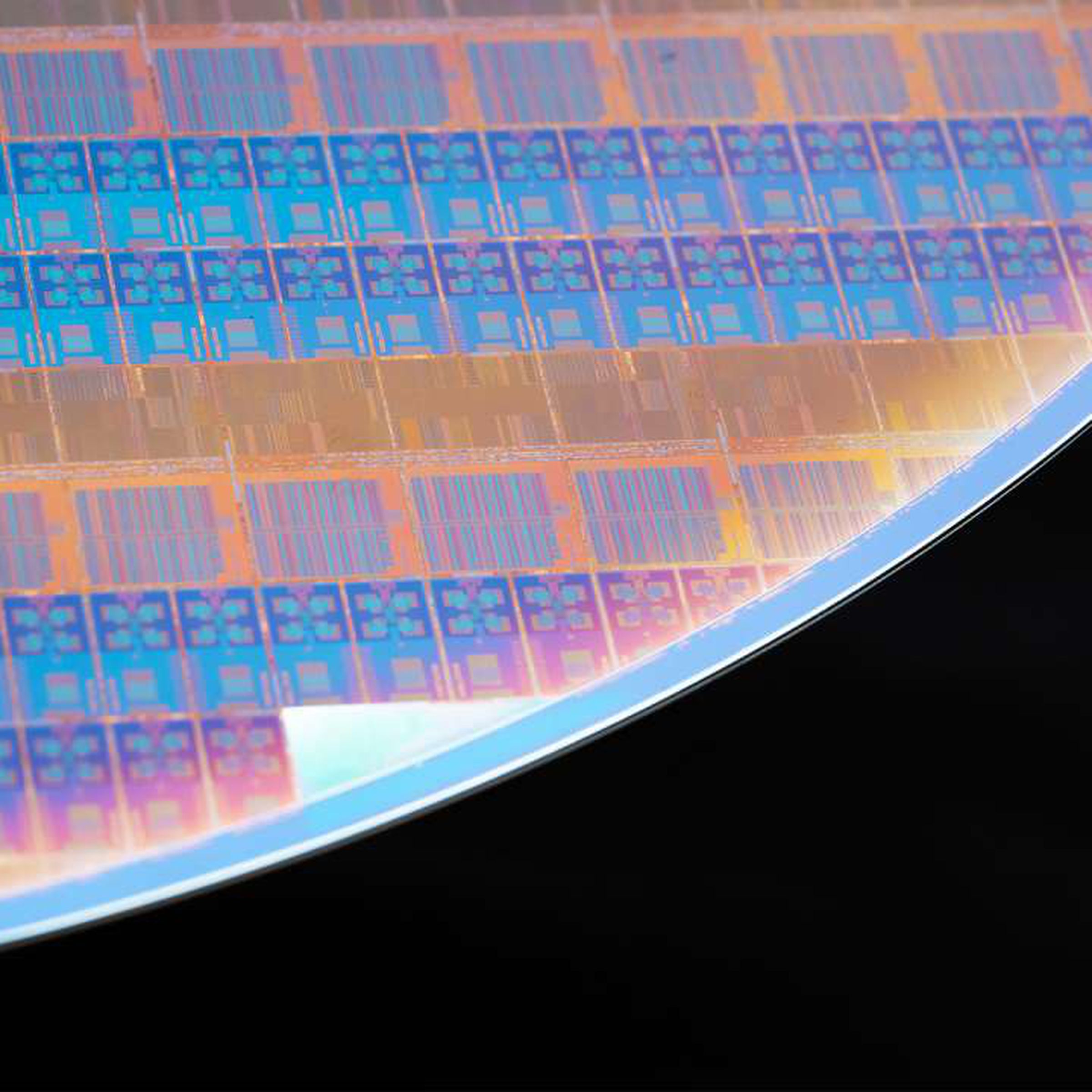 A multicolored image of the Intel Blue Sky Creek test chips.