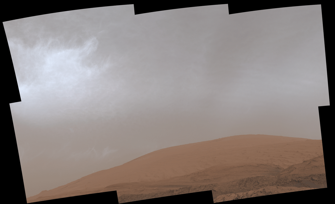 A gif of clouds drifting above Mount Sharp on Mars, taken by NASA’s Curiosity rover on March 19th.