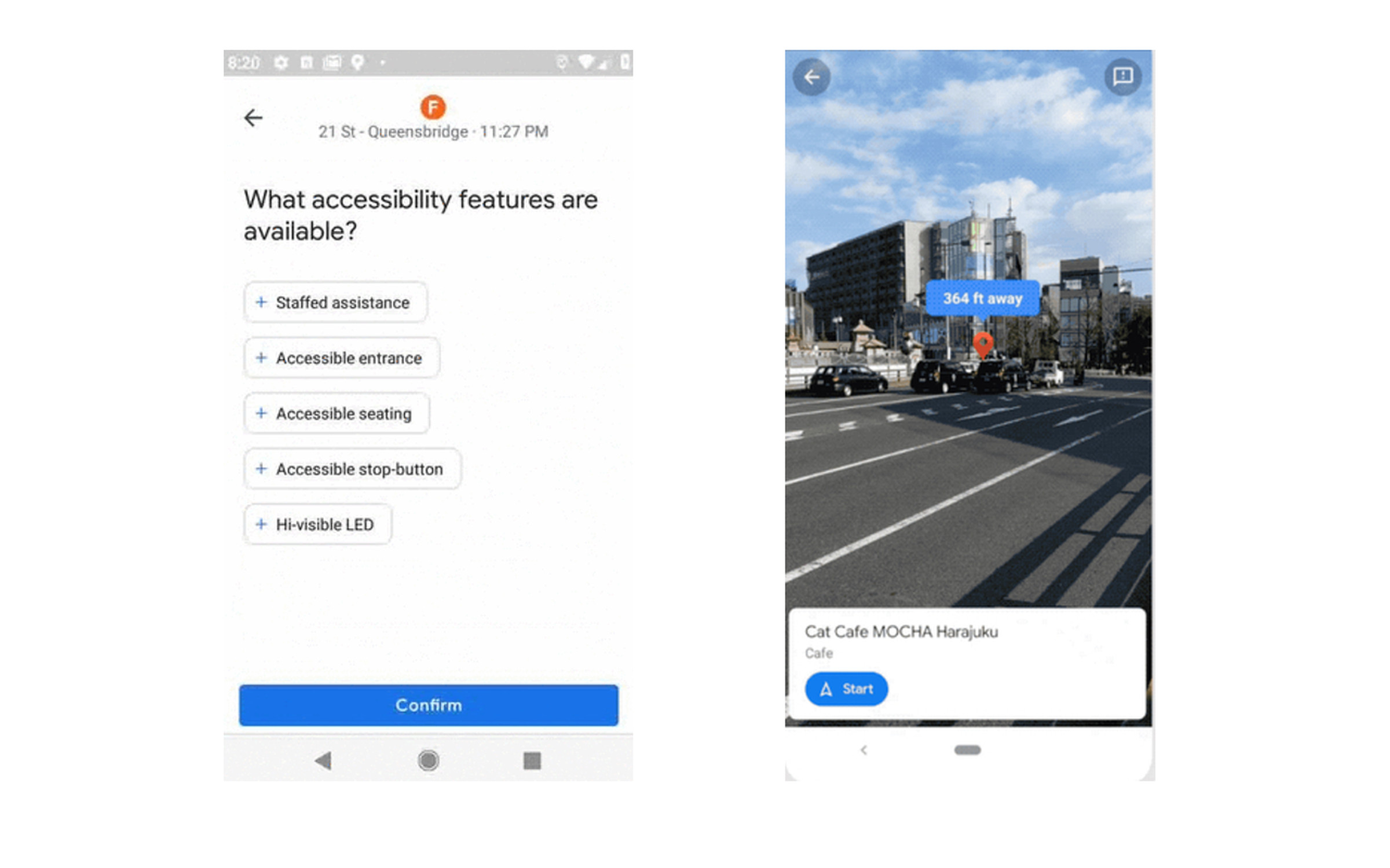 The new transit information (left) and the updated Live View (right)