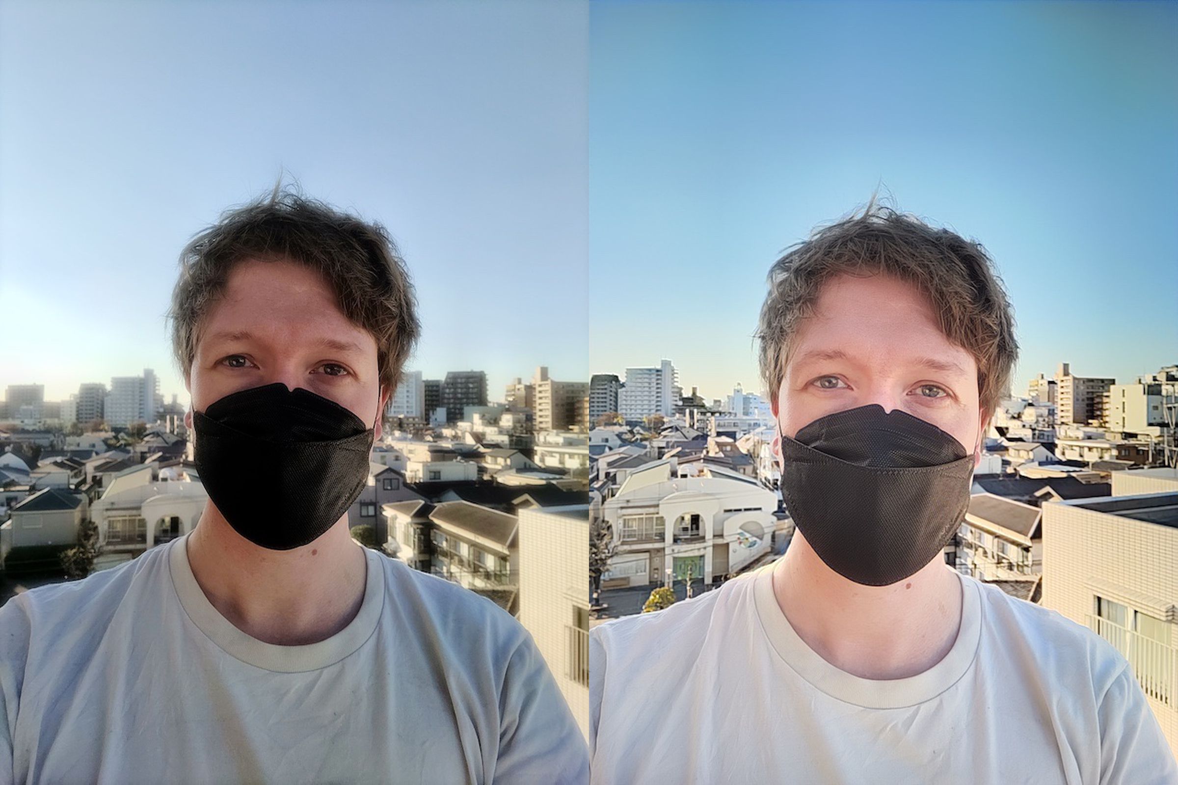 A selfie from ZTE’s Axon 20 on the left, and from the Axon 30 on the right.