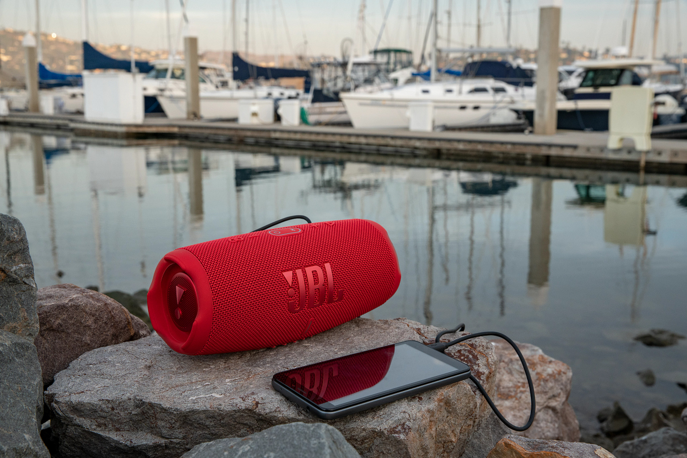 The JBL Charge 5 has a 7,500mAh battery and can charge external devices.