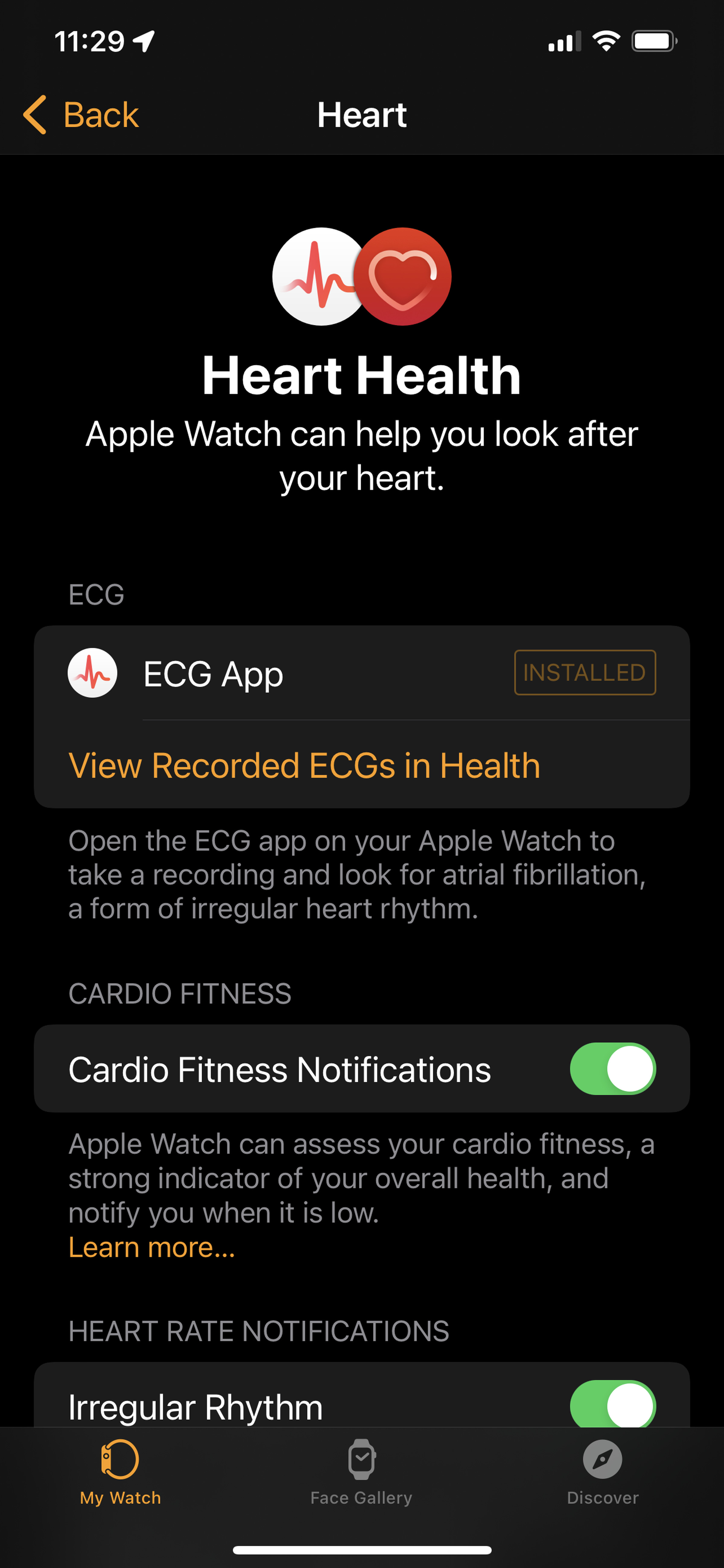 Accessing heart rate settings in the Watch app is easy