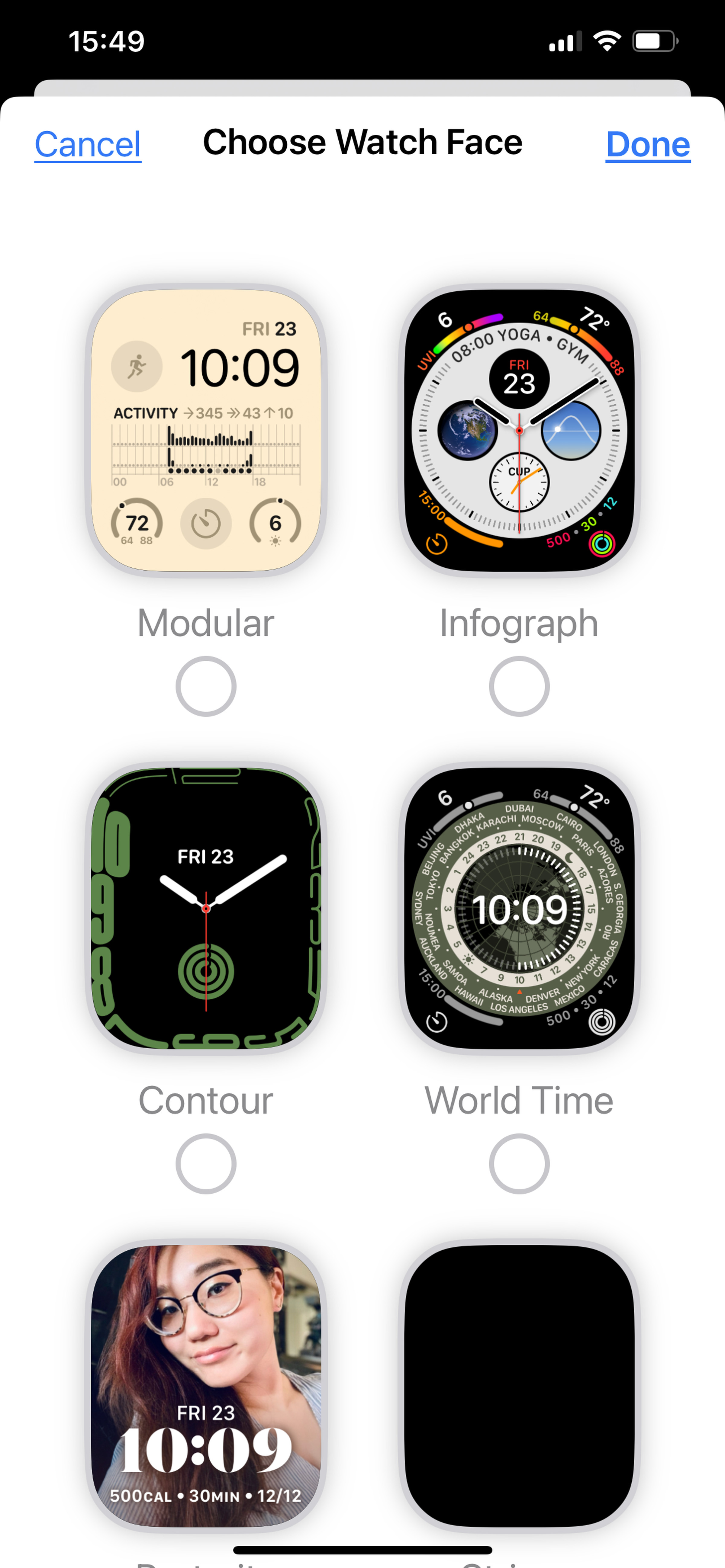 Screenshot of Choose watchfaces screen