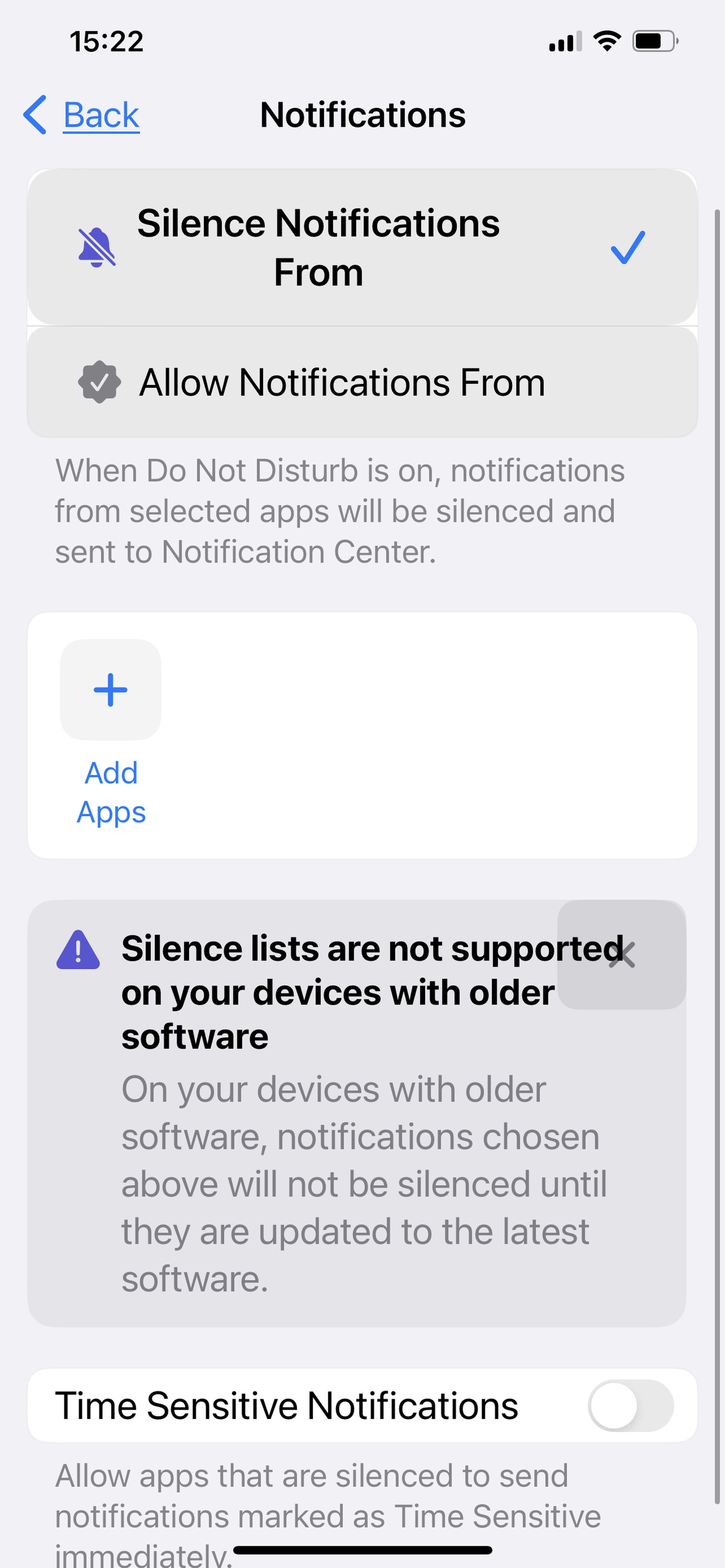 Silence notifications screen in Focus modes