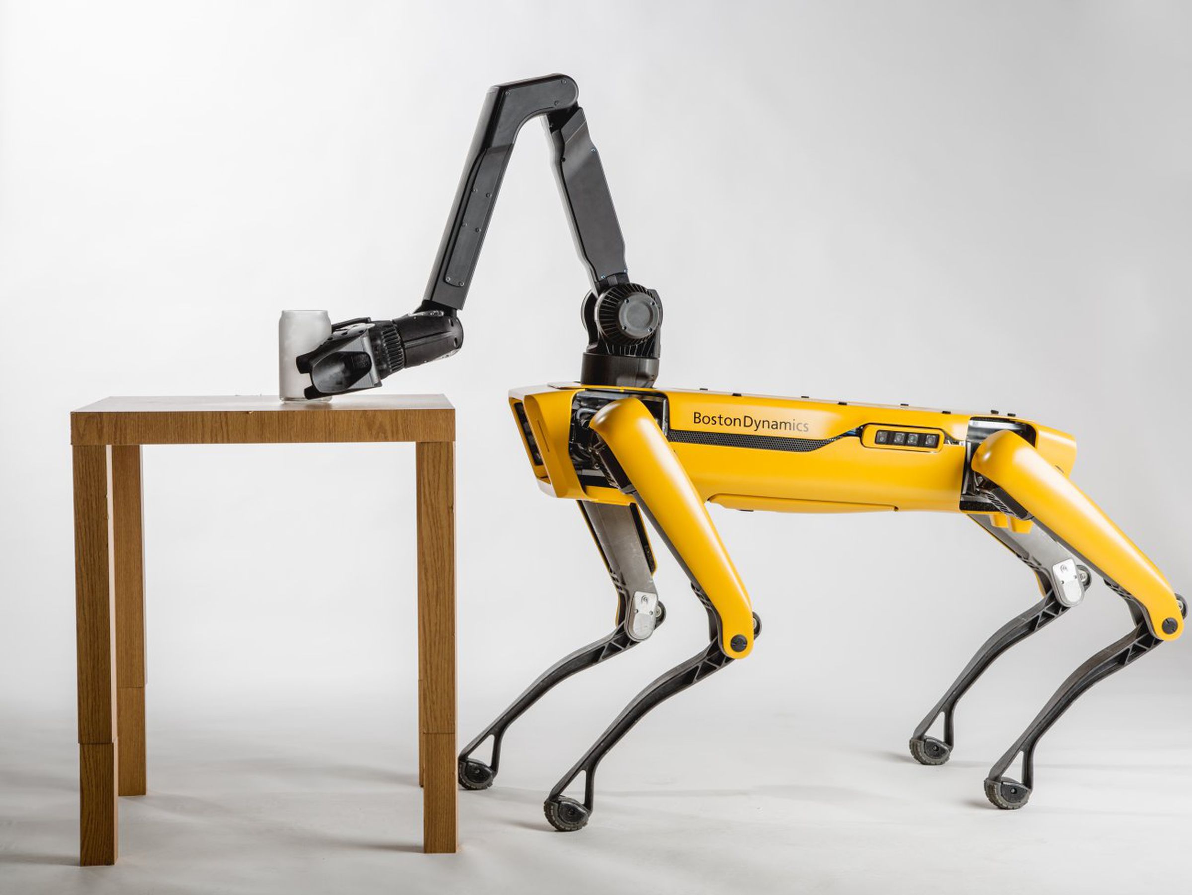 Spot’s appeal lies in its modularity. Customers can add on different modifications, like the grabbing arm above. 