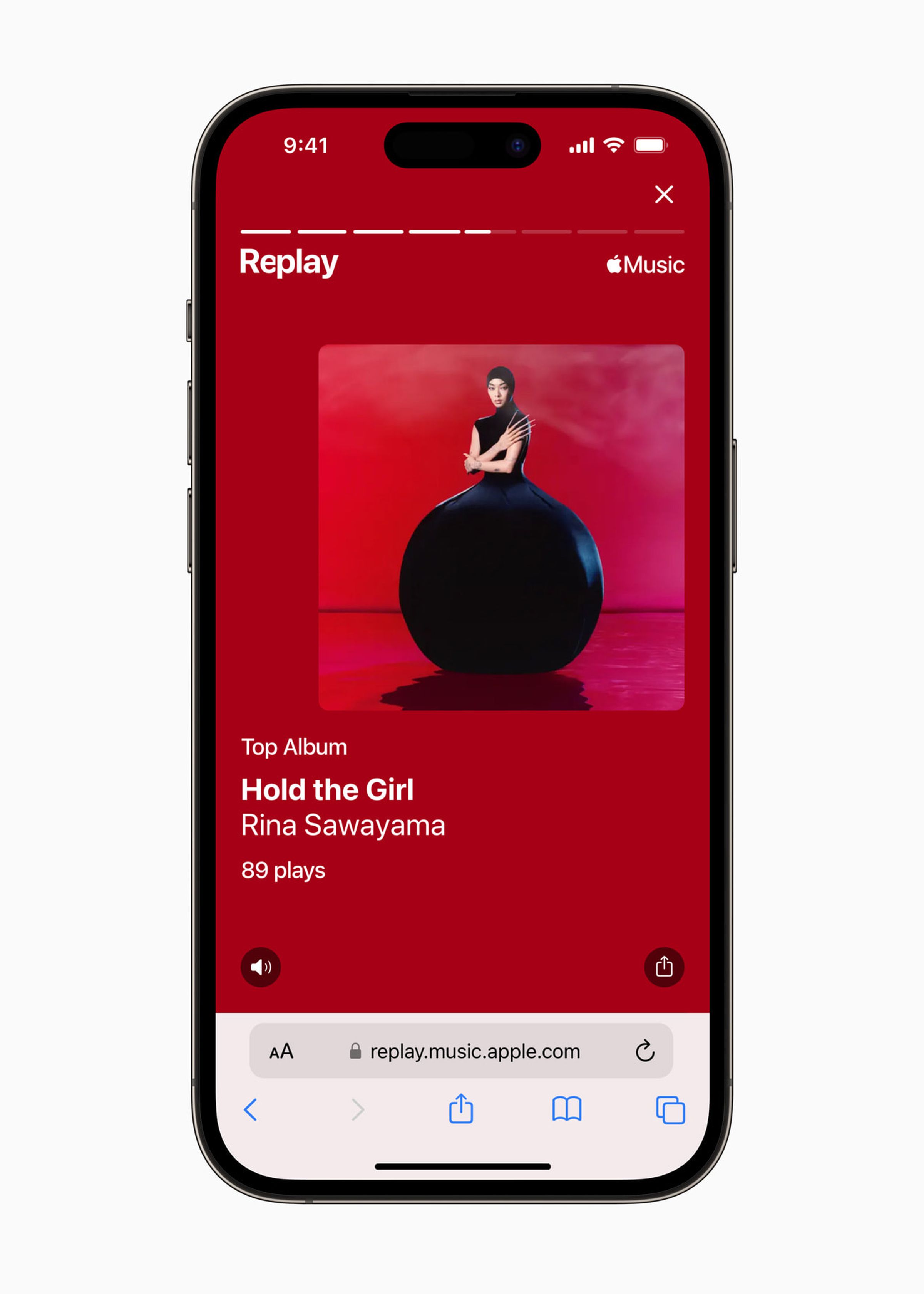 The Apple Music Replay image features a listener's best album, Hold the Girl by Rina Sawayama.