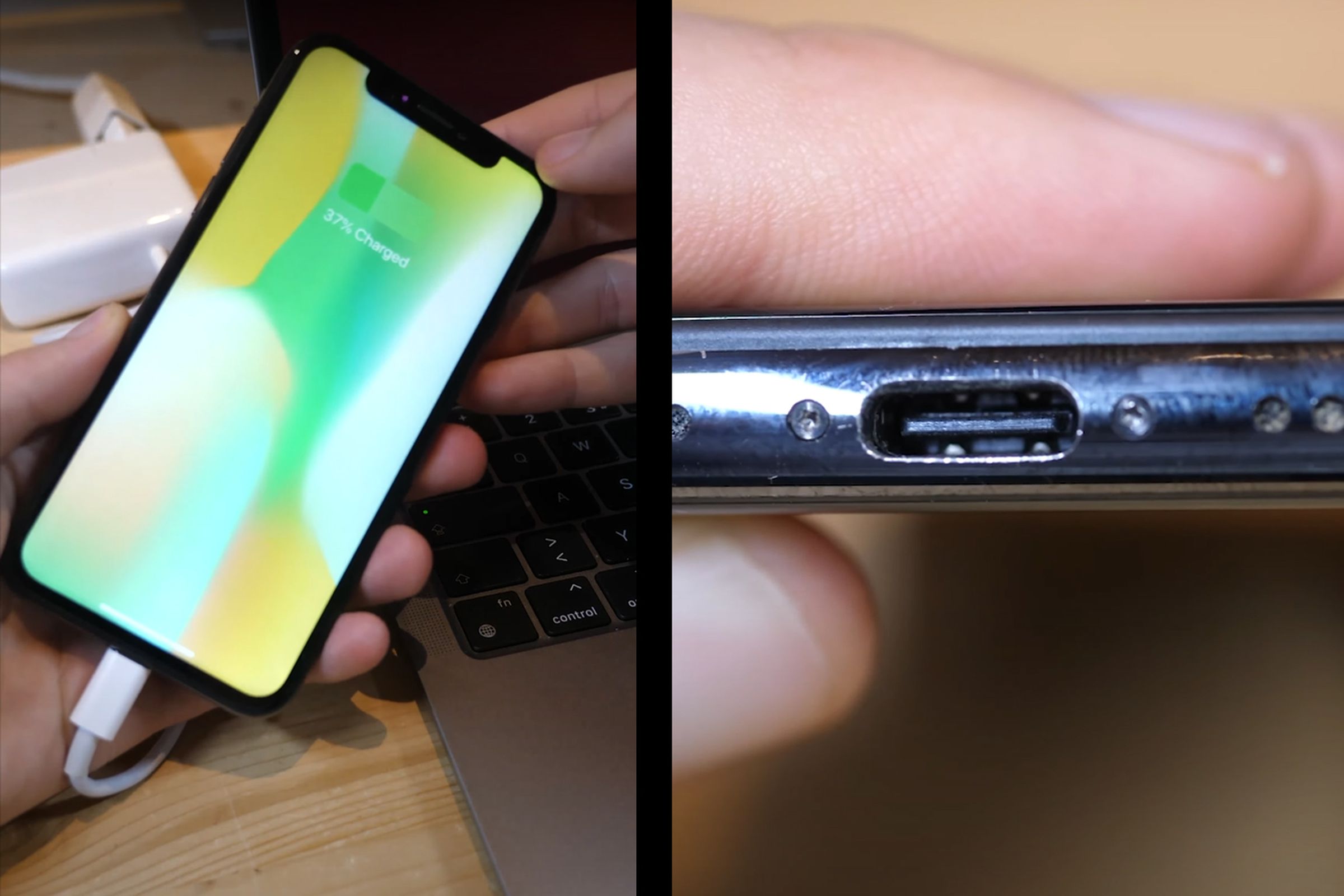 The USB-C port on an iPhone X.