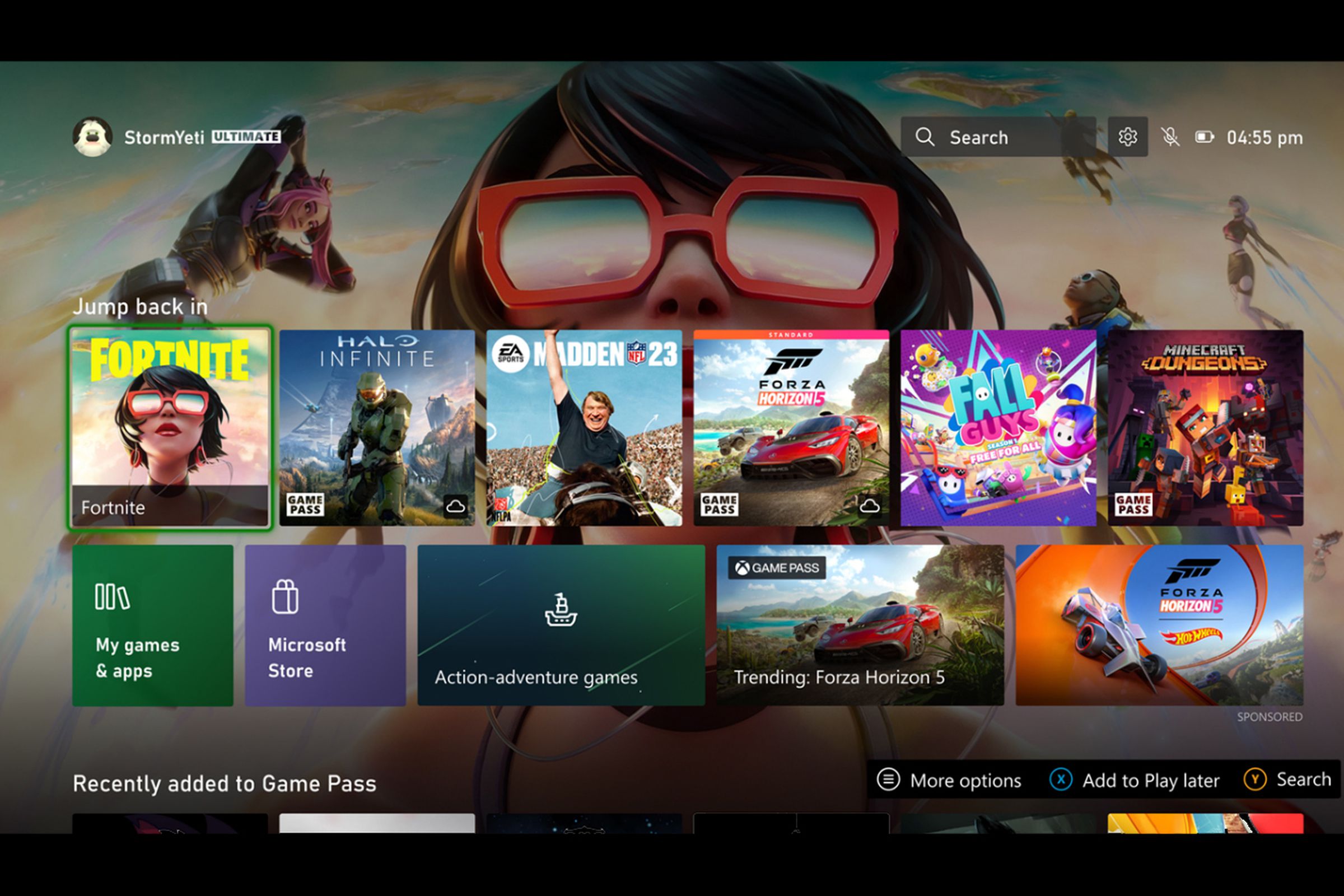 A screenshot of the Xbox dashboard with changes to the Xbox Home experience.