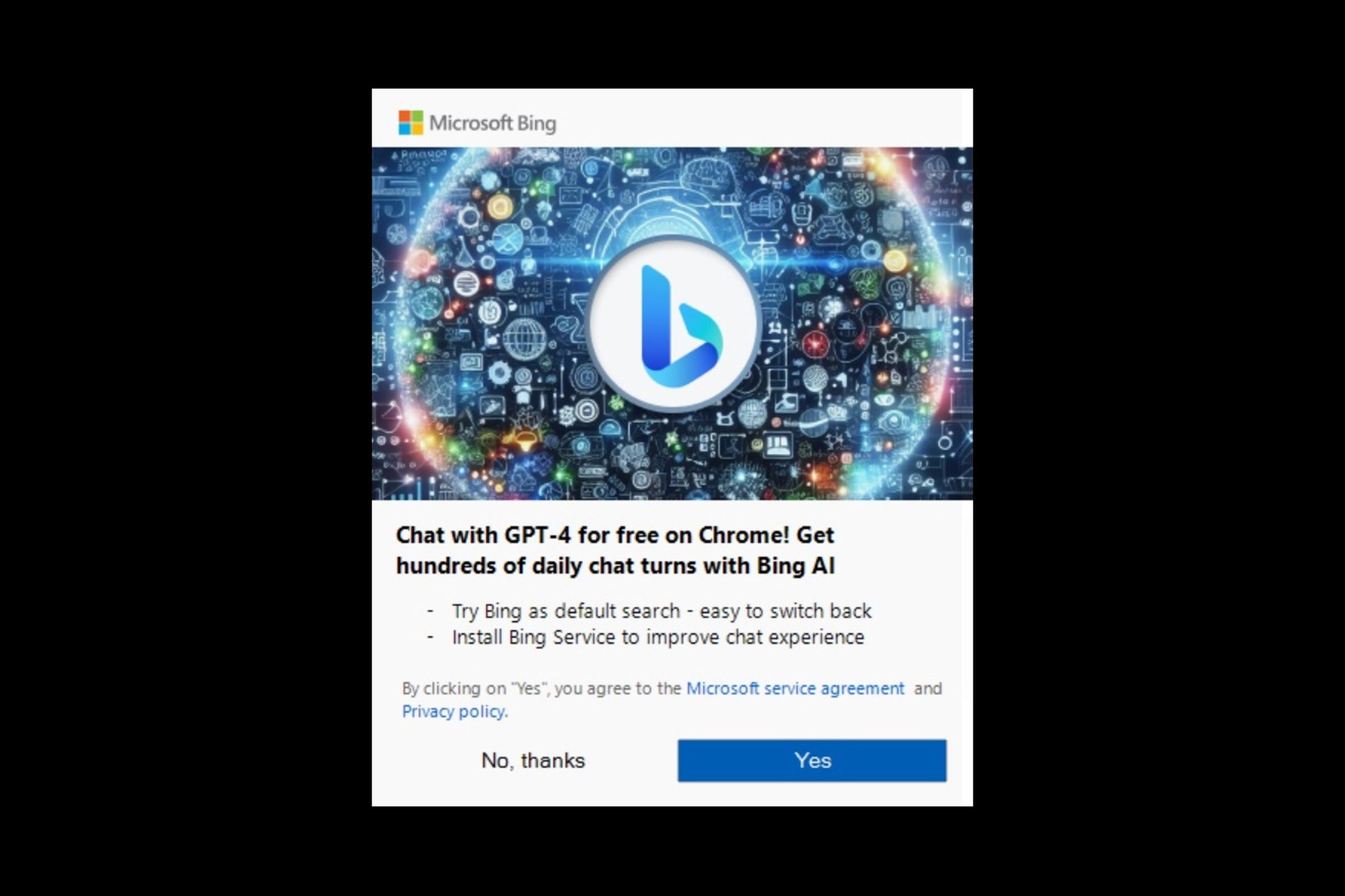 Screenshot of a Bing pop-up on Windows