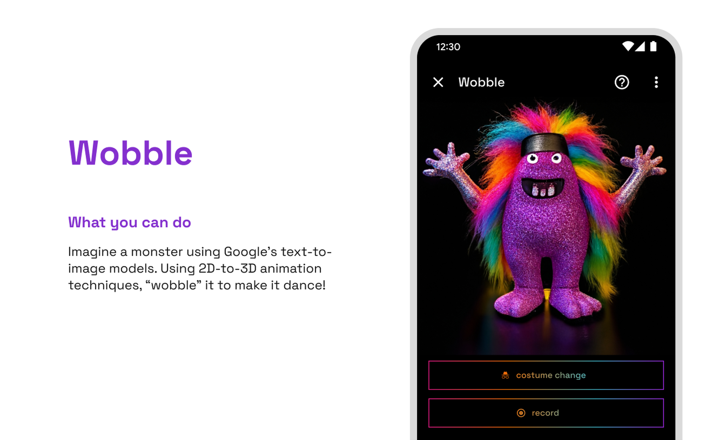 “Wobble” özelliği, kullanıcıların bir canavar tasarlamasına ve onu dans ettirmesine olanak tanır.
