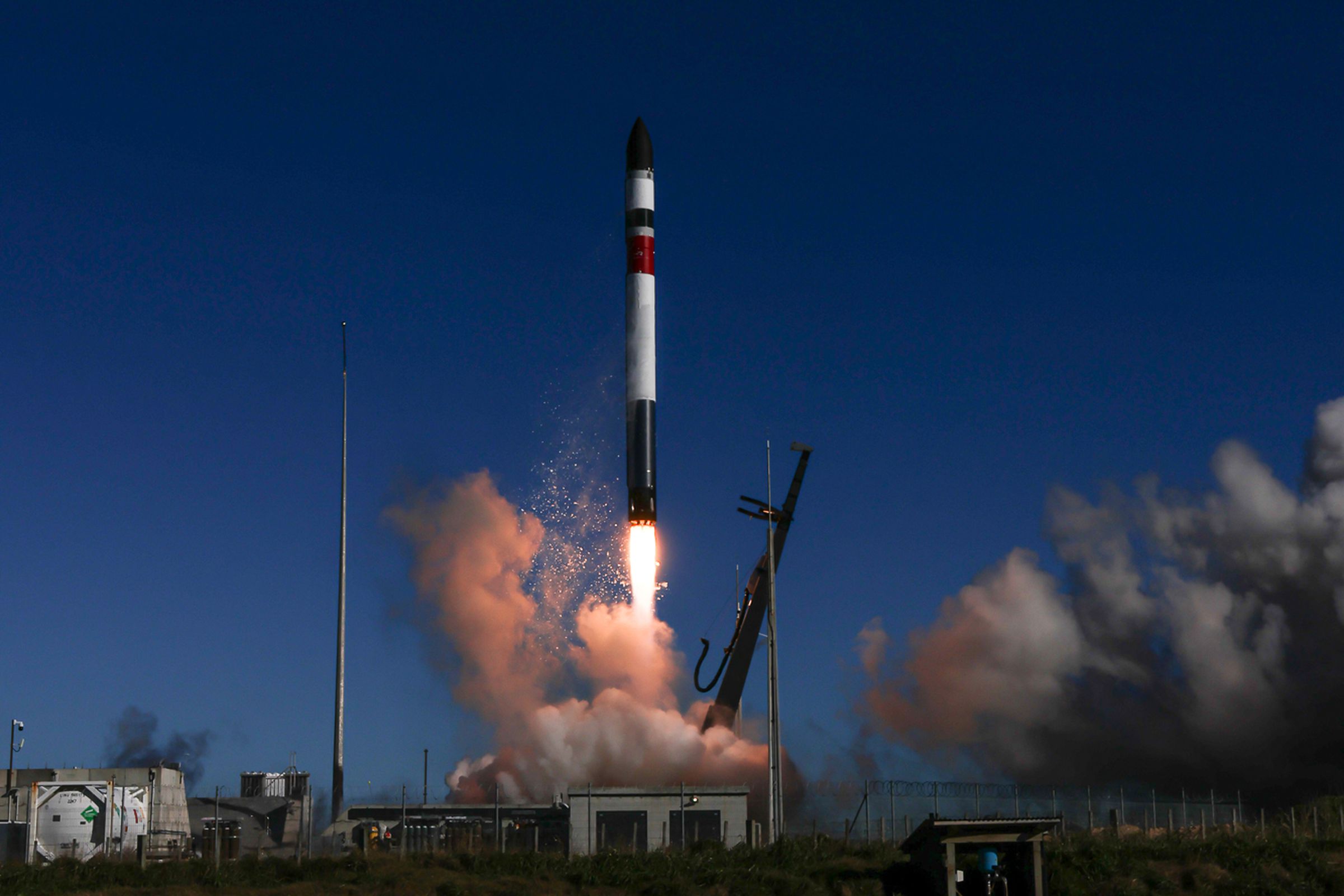A photo showing Rocket Lab’s rocket liftoff
