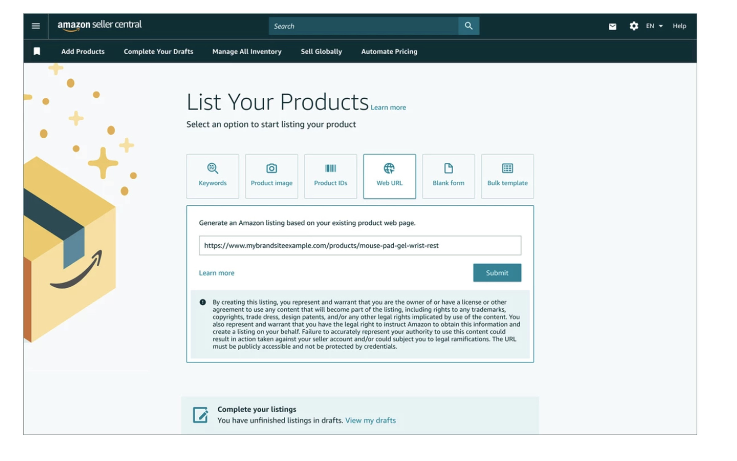 Знімок екрана сторінки «Список ваших продуктів» Amazon.