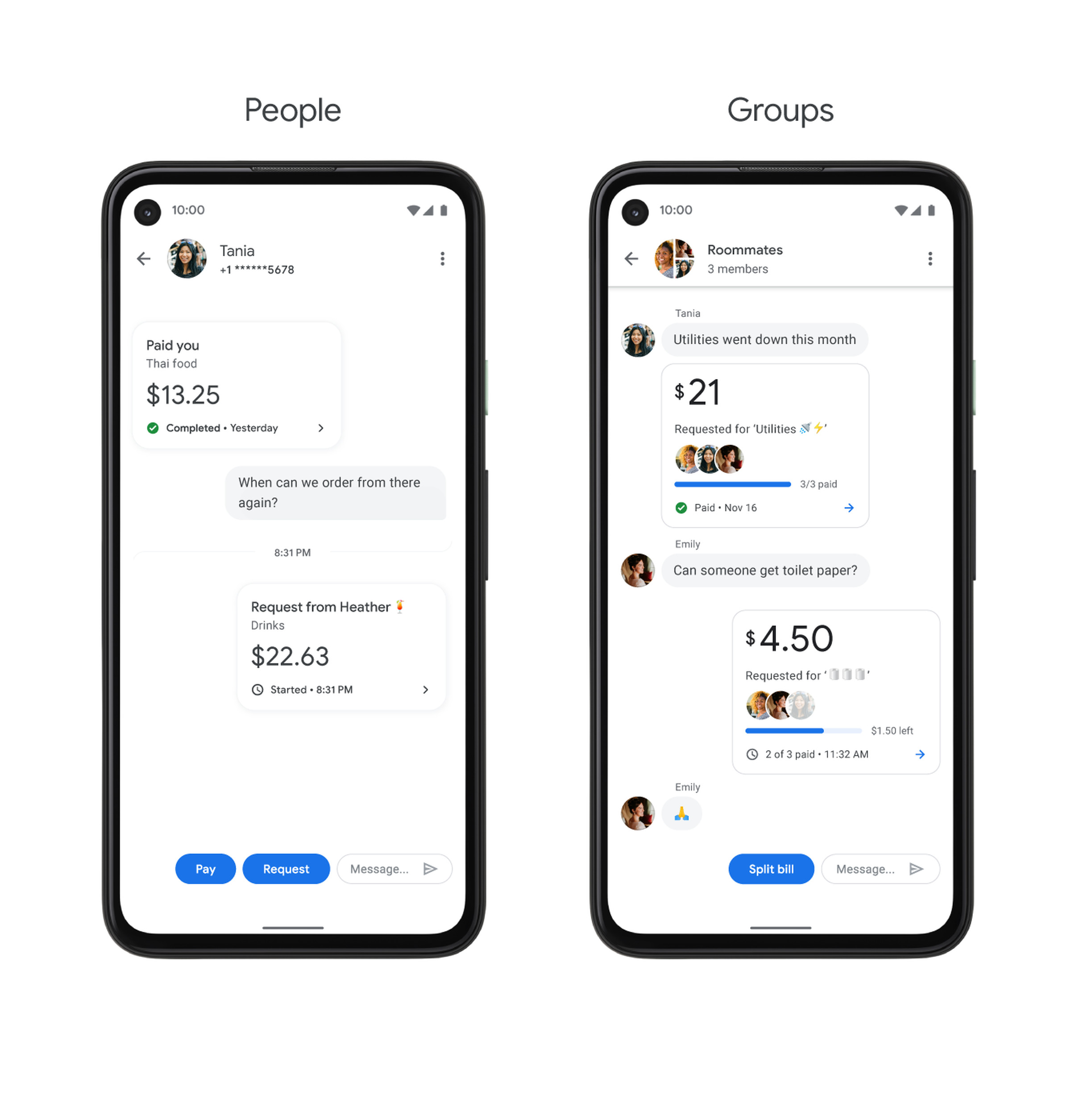 Google organizes peer-to-peer payments into chat interfaces.