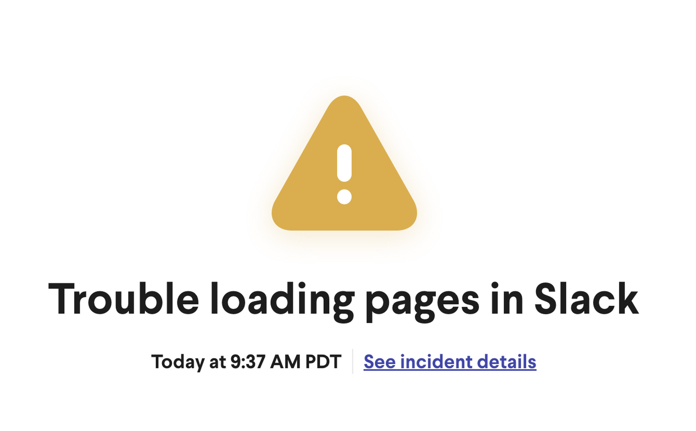 An error message from Slack’s status page.