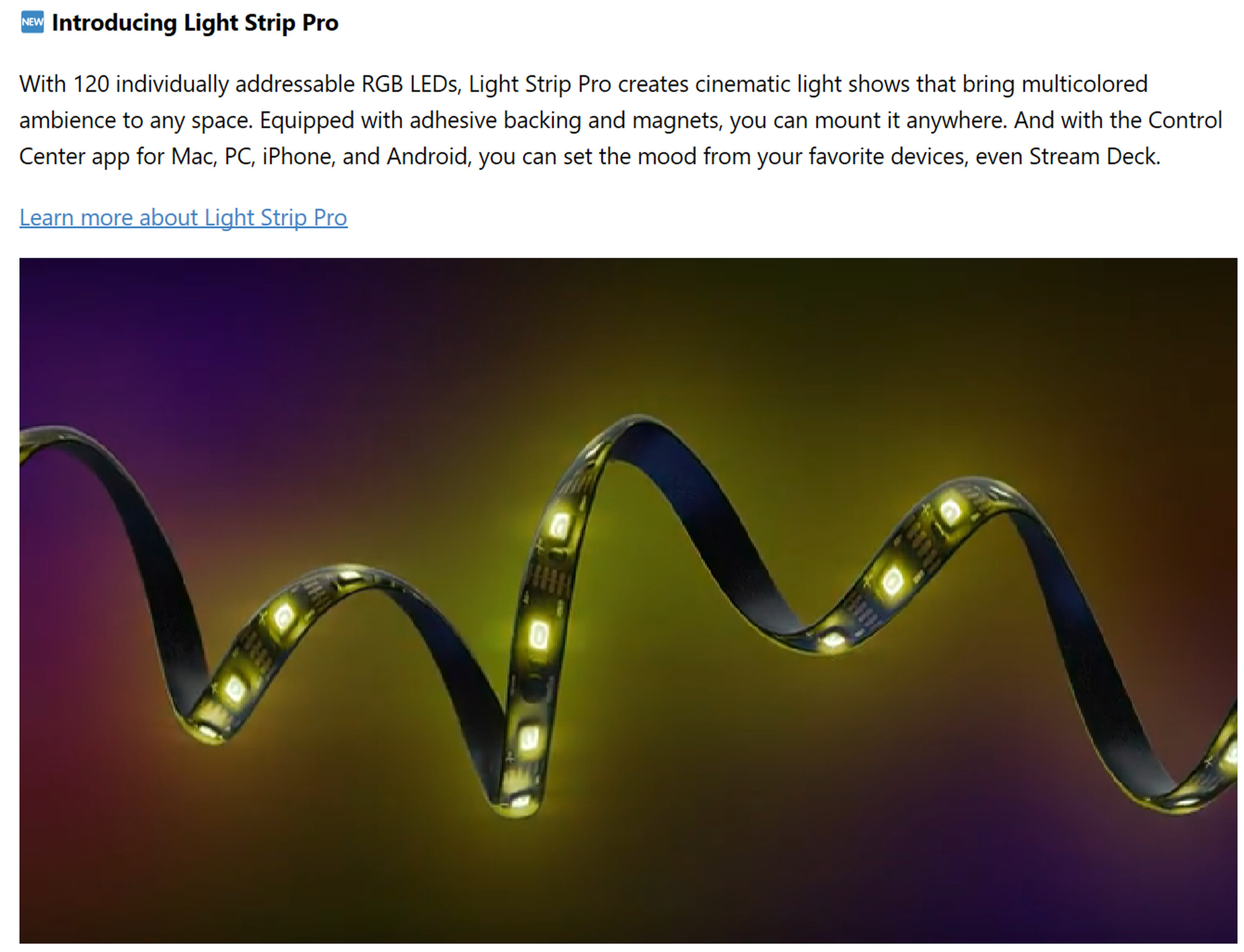 Elgato announces its Light Strip Pro a little early.