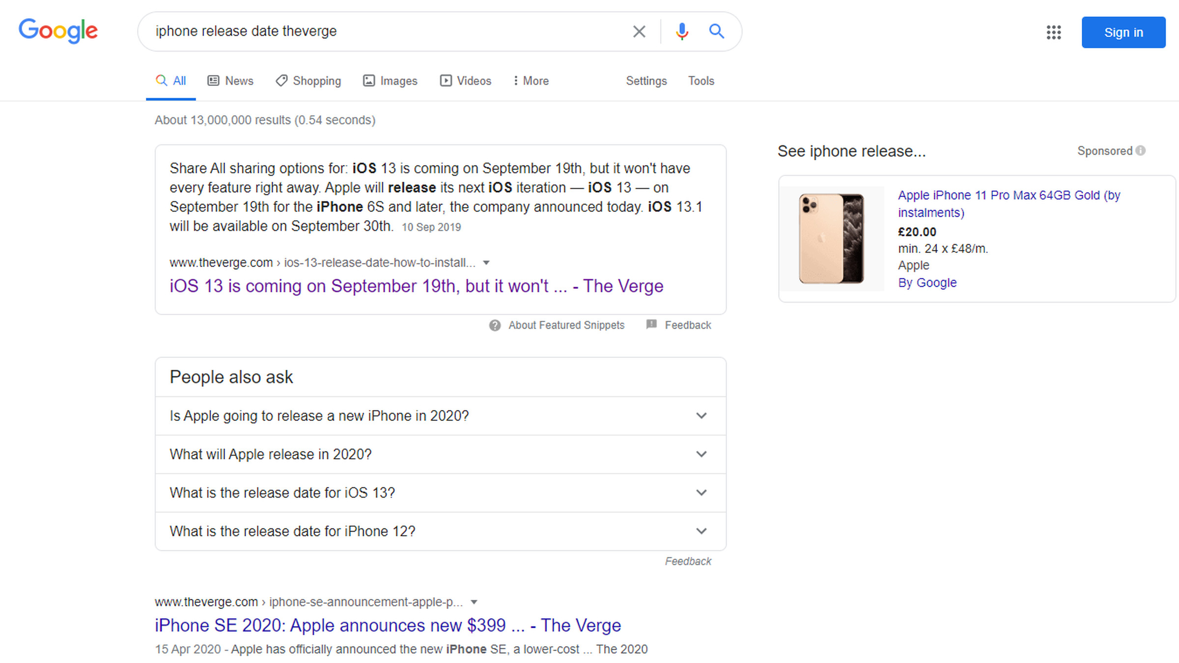 The functionality works on Google’s Featured Snippets, shown here at the top of the search results.