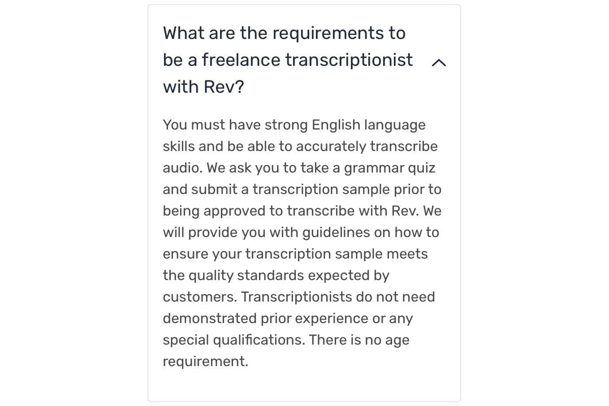 Rev’s website previously stated that “there is no age requirement” for working as a transcriptionist.