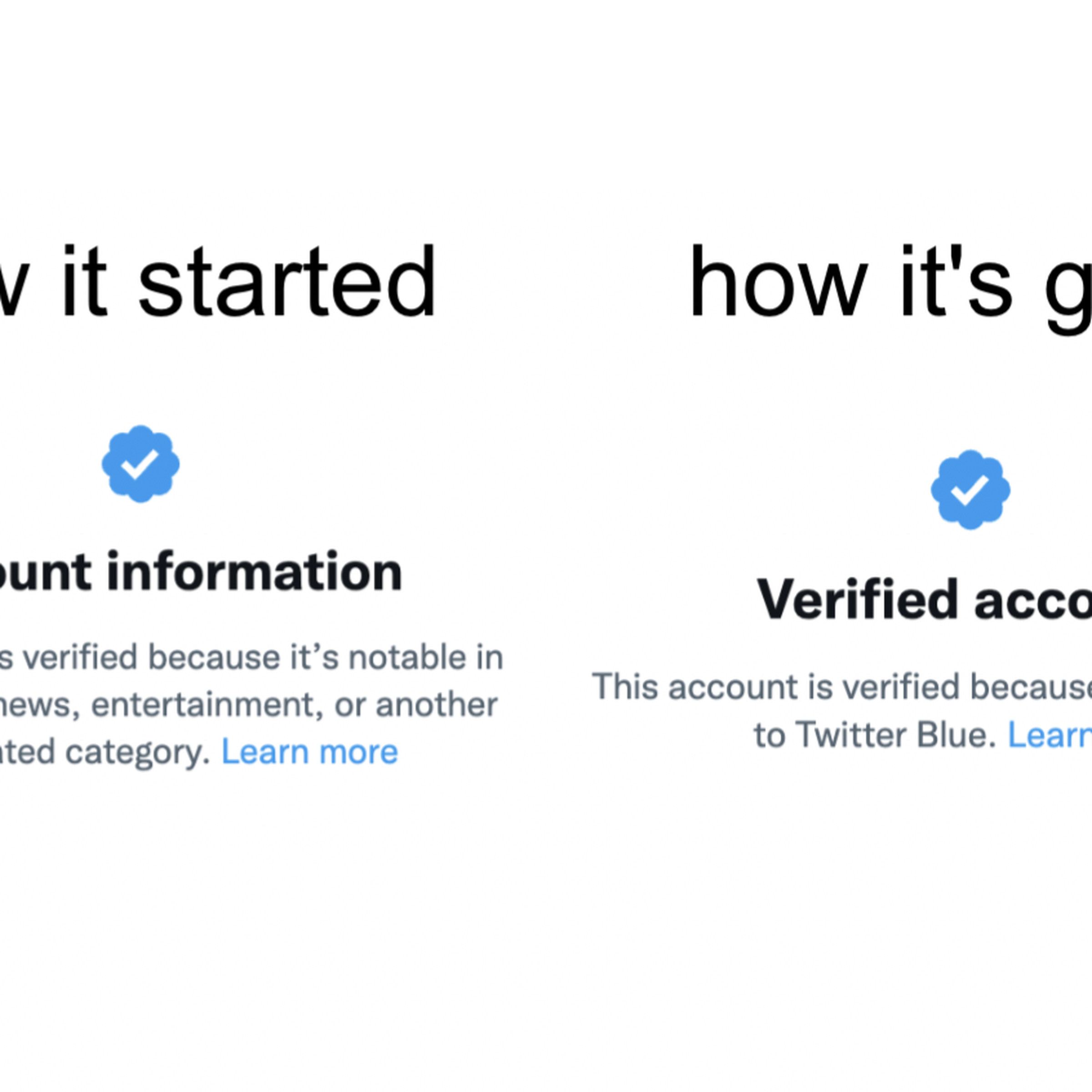 A screenshot of Twitter’s verification context labels.