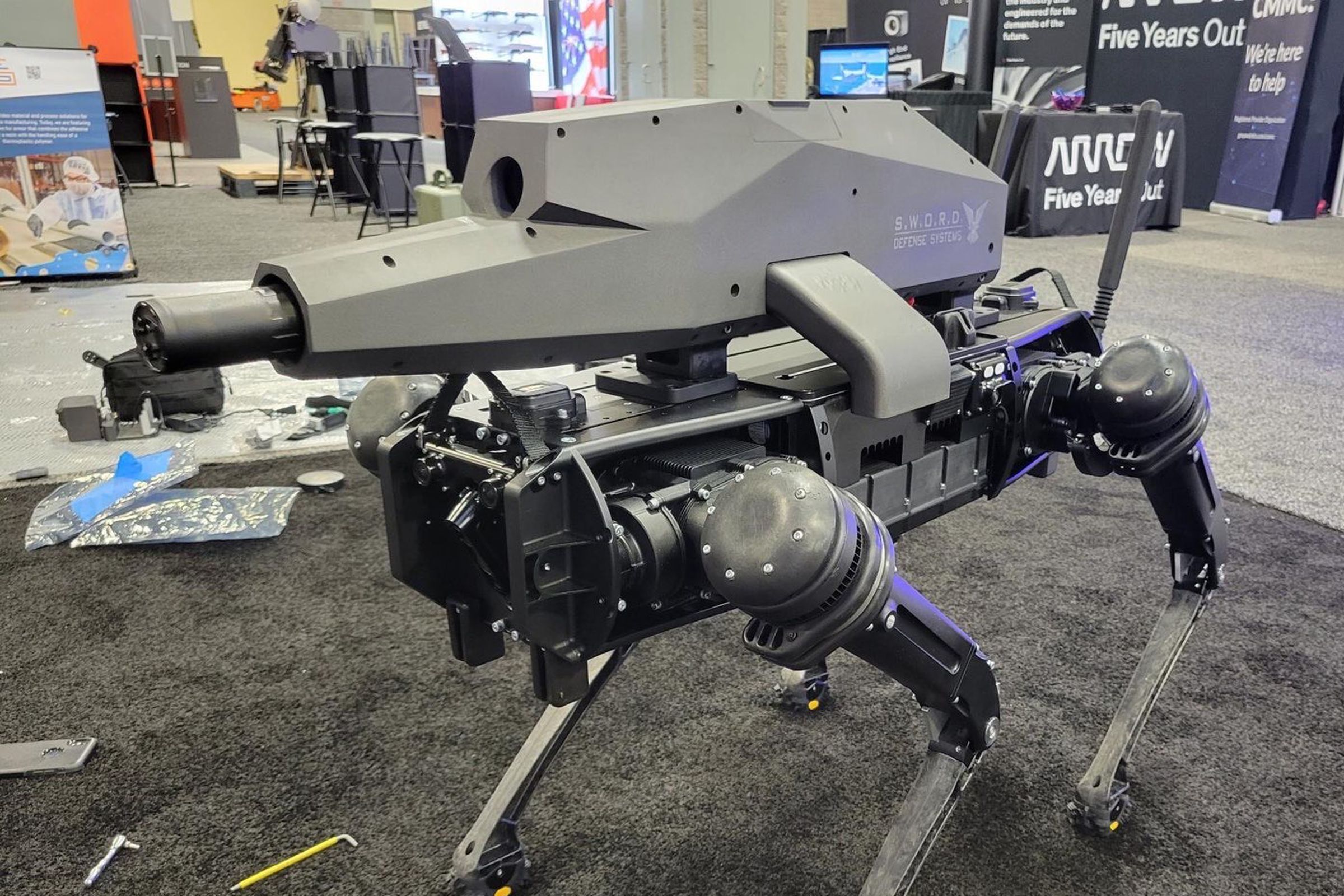 It’s not clear if this gun-equipped quadrupedal robot is for sale, but it’s only a matter of time. 