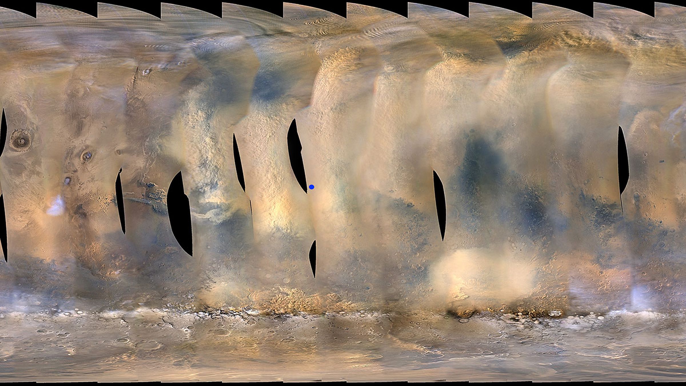 A map of the growing dust storm on Mars, taken on June 6th