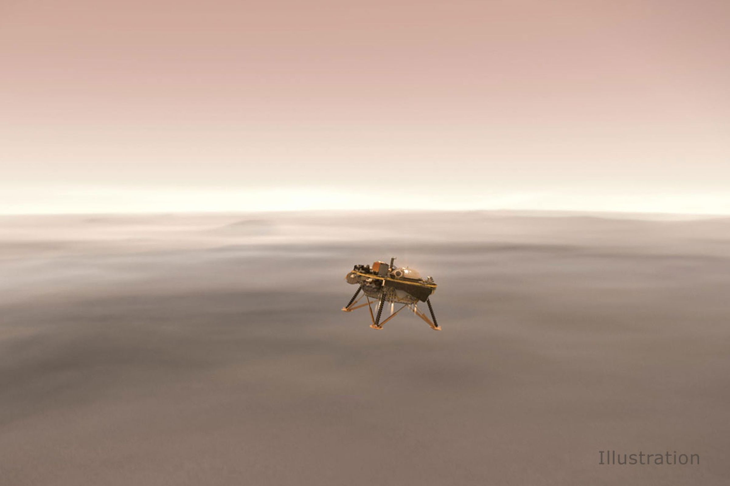 An artistic rendering of InSight landing on Mars