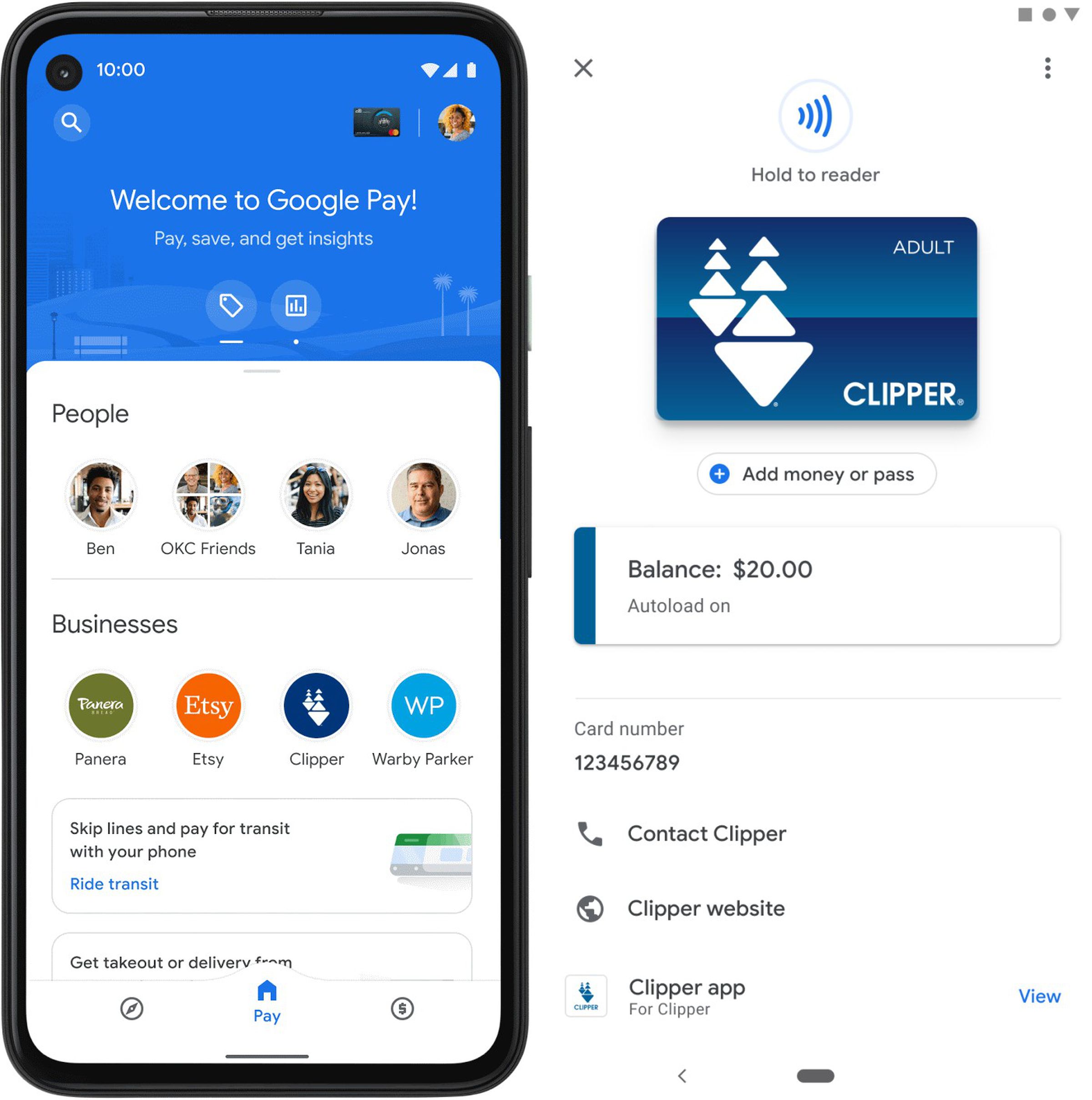 The Clipper card as it appears in Google Pay.