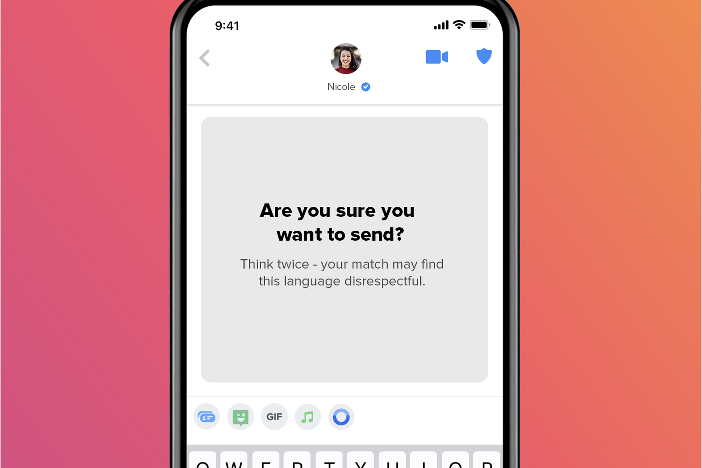 Tinder is launching Are You Sure?, a feature that asks users if they’re positive they want to send a possibly offensive message.