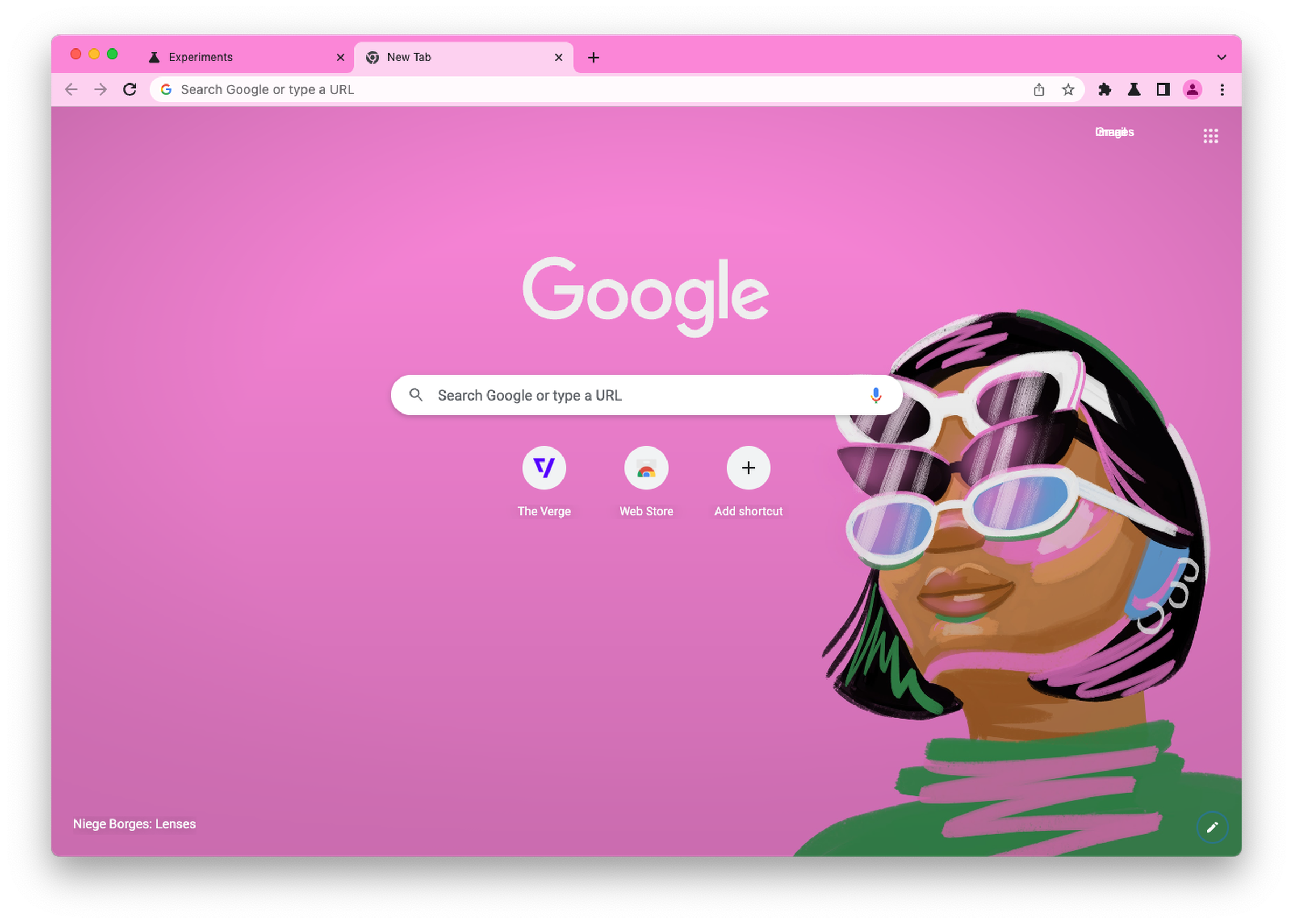 Chrome in a pink theme.