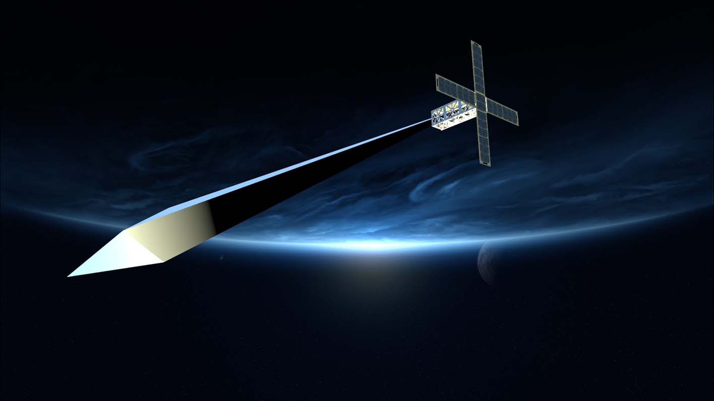 An artistic rendering of what the fully deployed Orbital Reflector satellite would look like