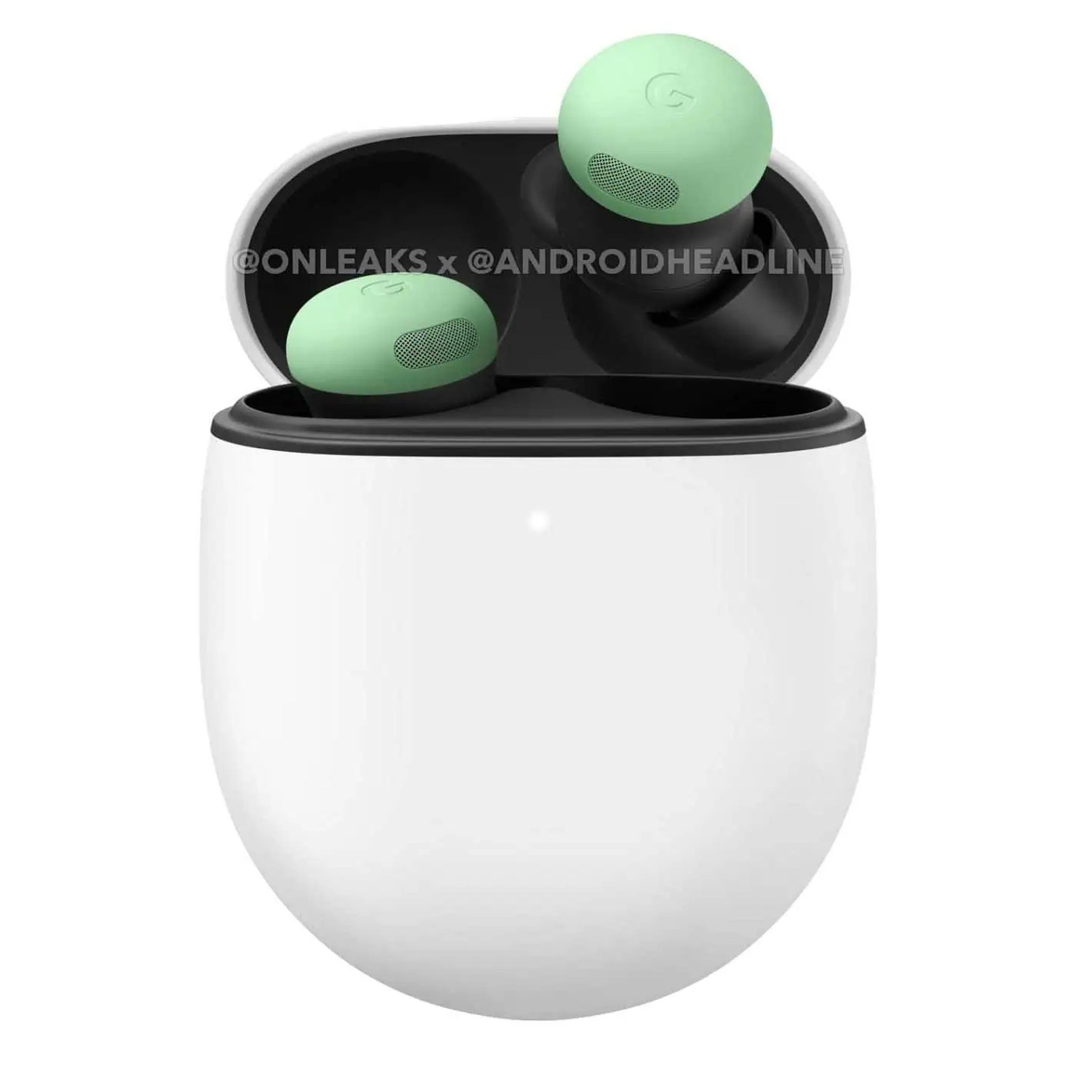 A photo of what appears to be the Pixel Buds Pro 2 in a mint green
