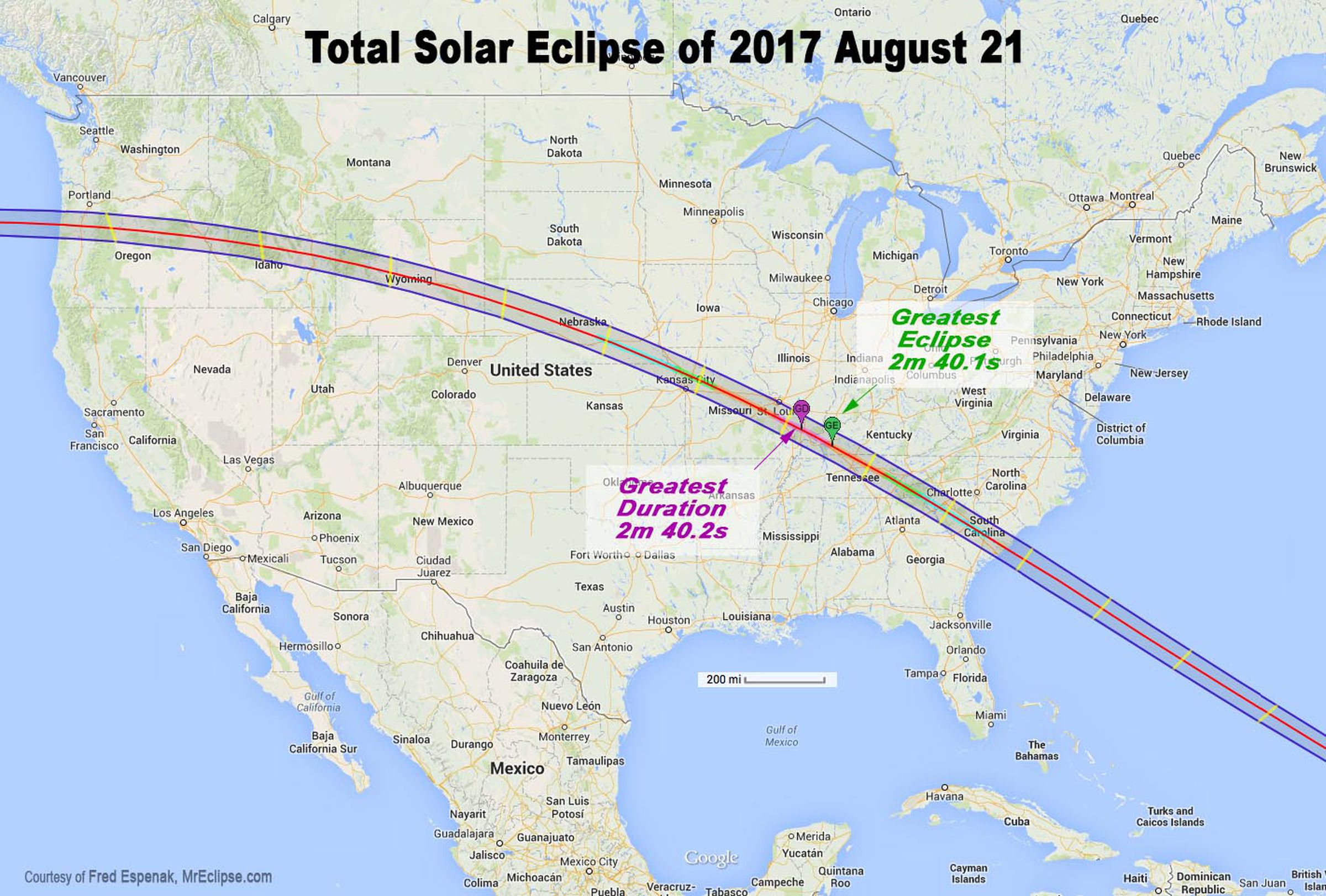 The path of the total solar eclipse in August.