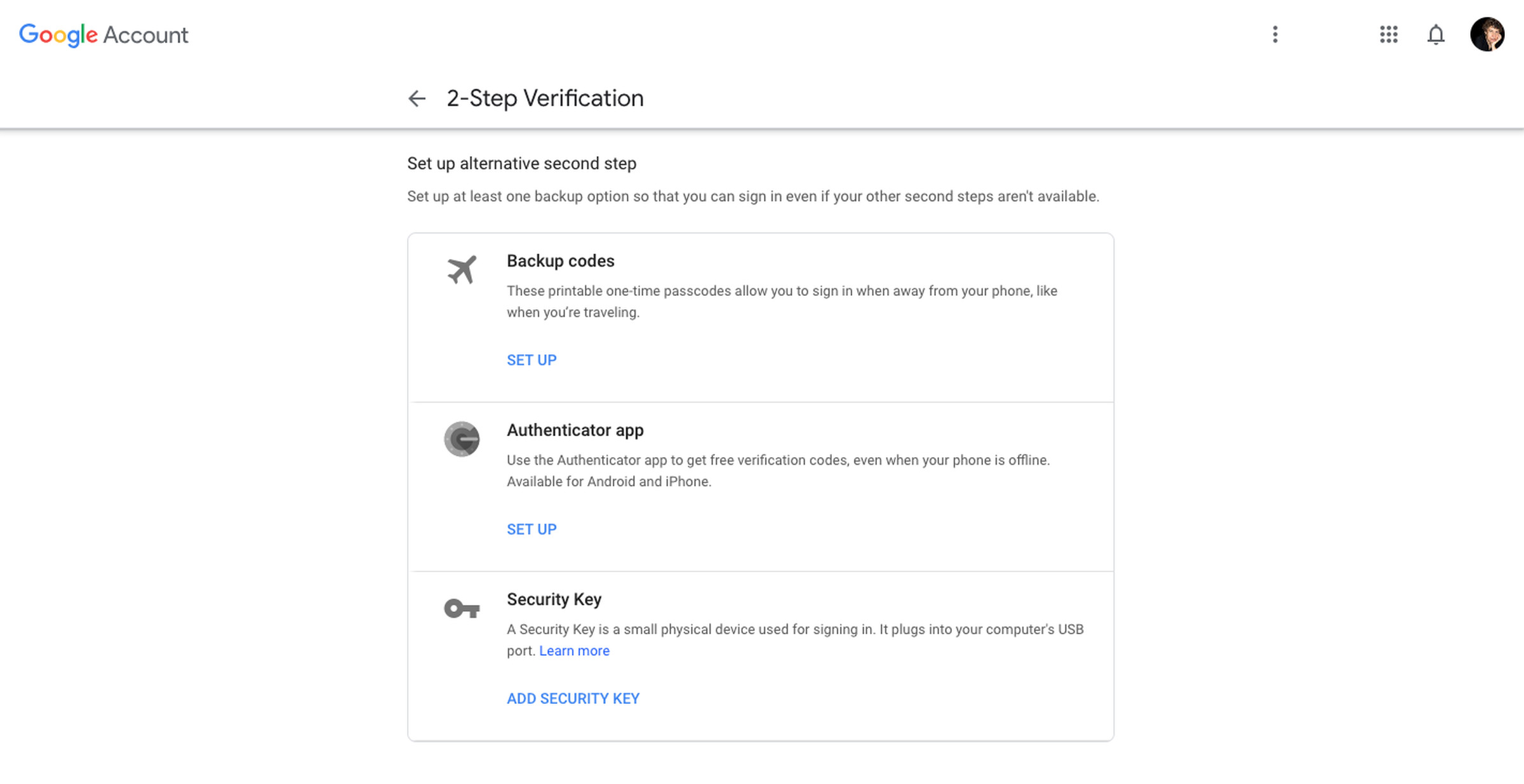 Go to “Security” &gt; “Signing in to Google” &gt; “2-step Verification.”
