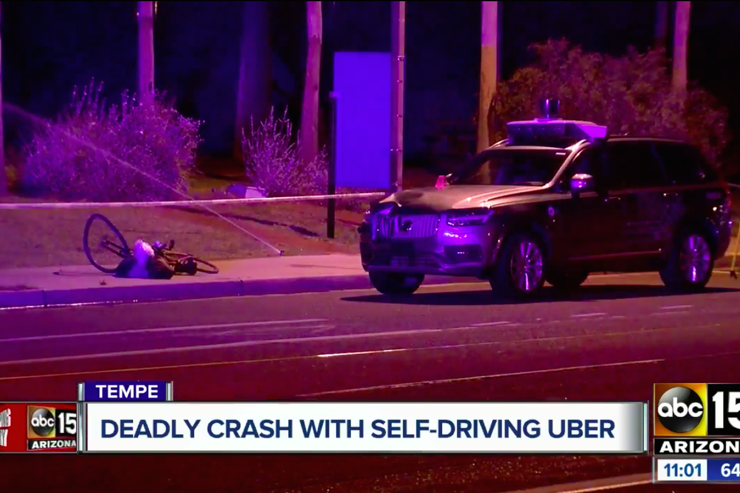Uber self-driving crash screen cap