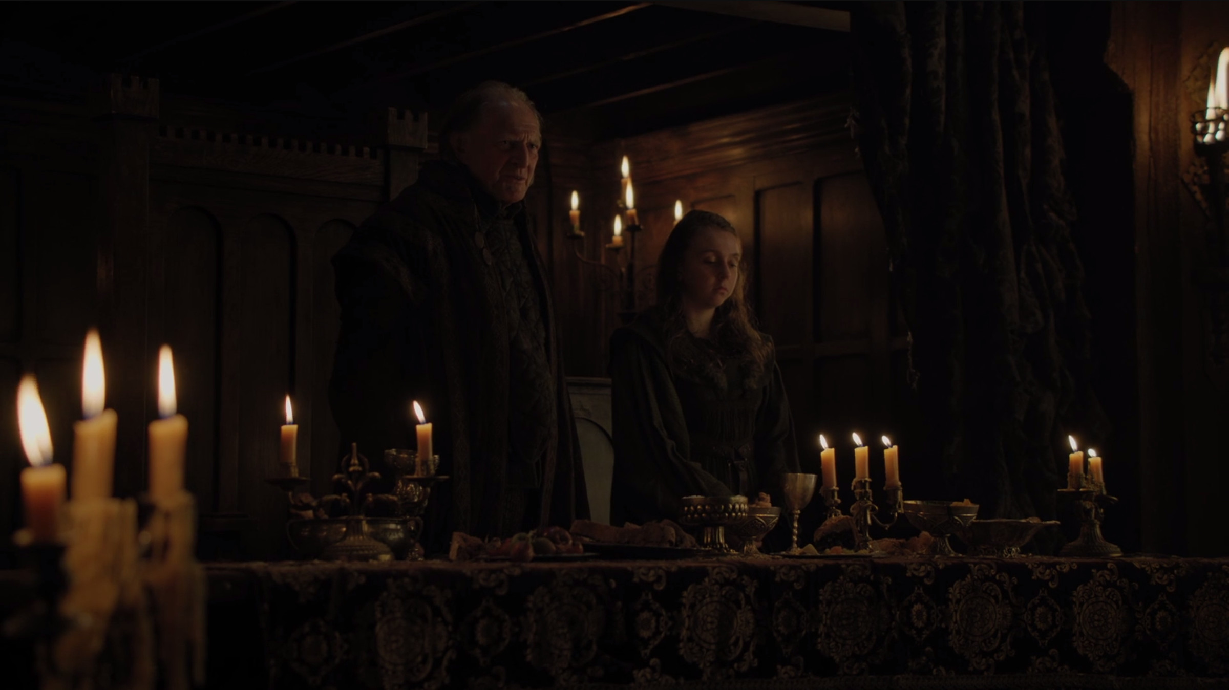 Arya as Walder Frey holds a suspicious second feast in the same night.