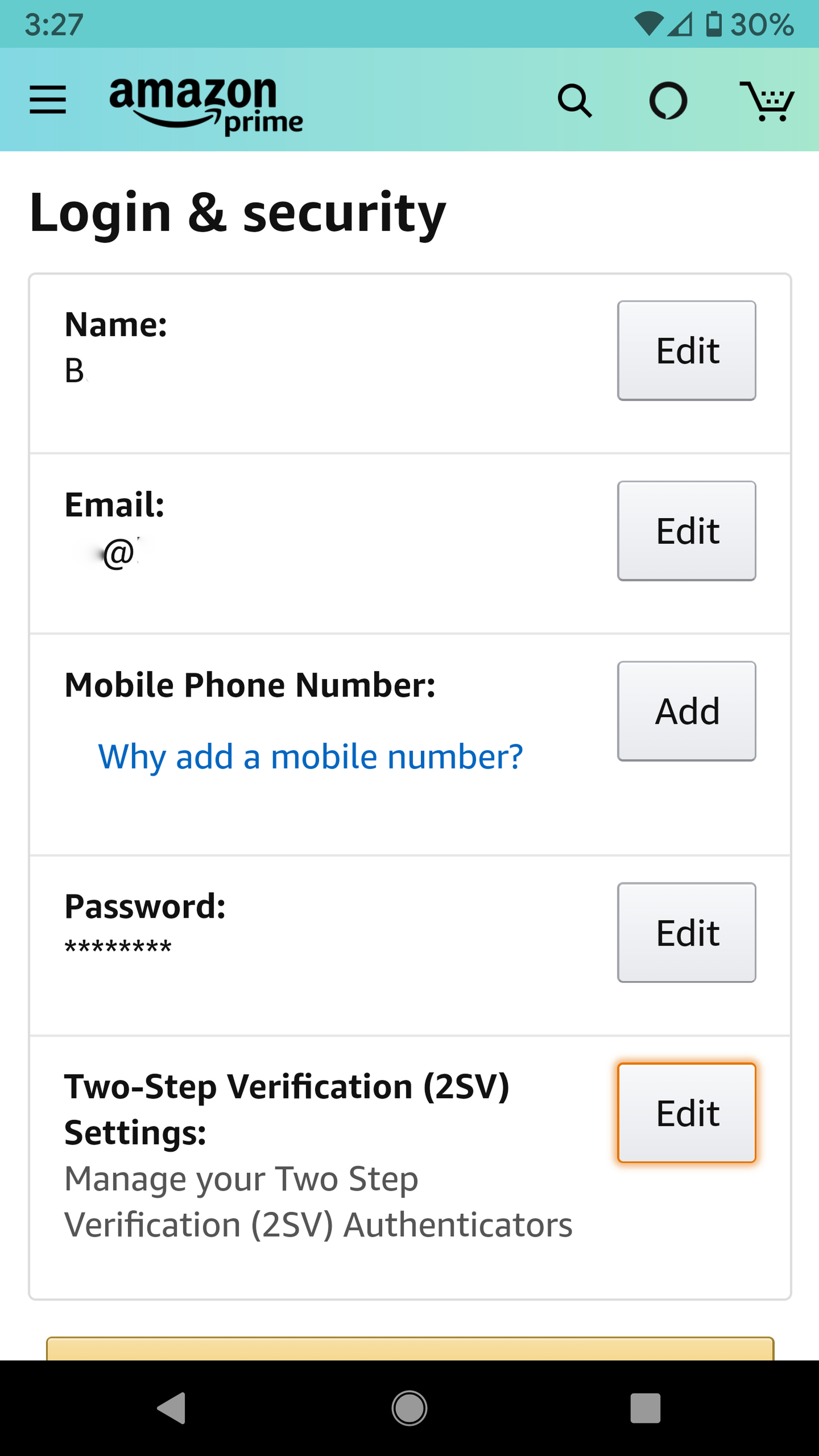 The Amazon app also lets you set up two-step verification.