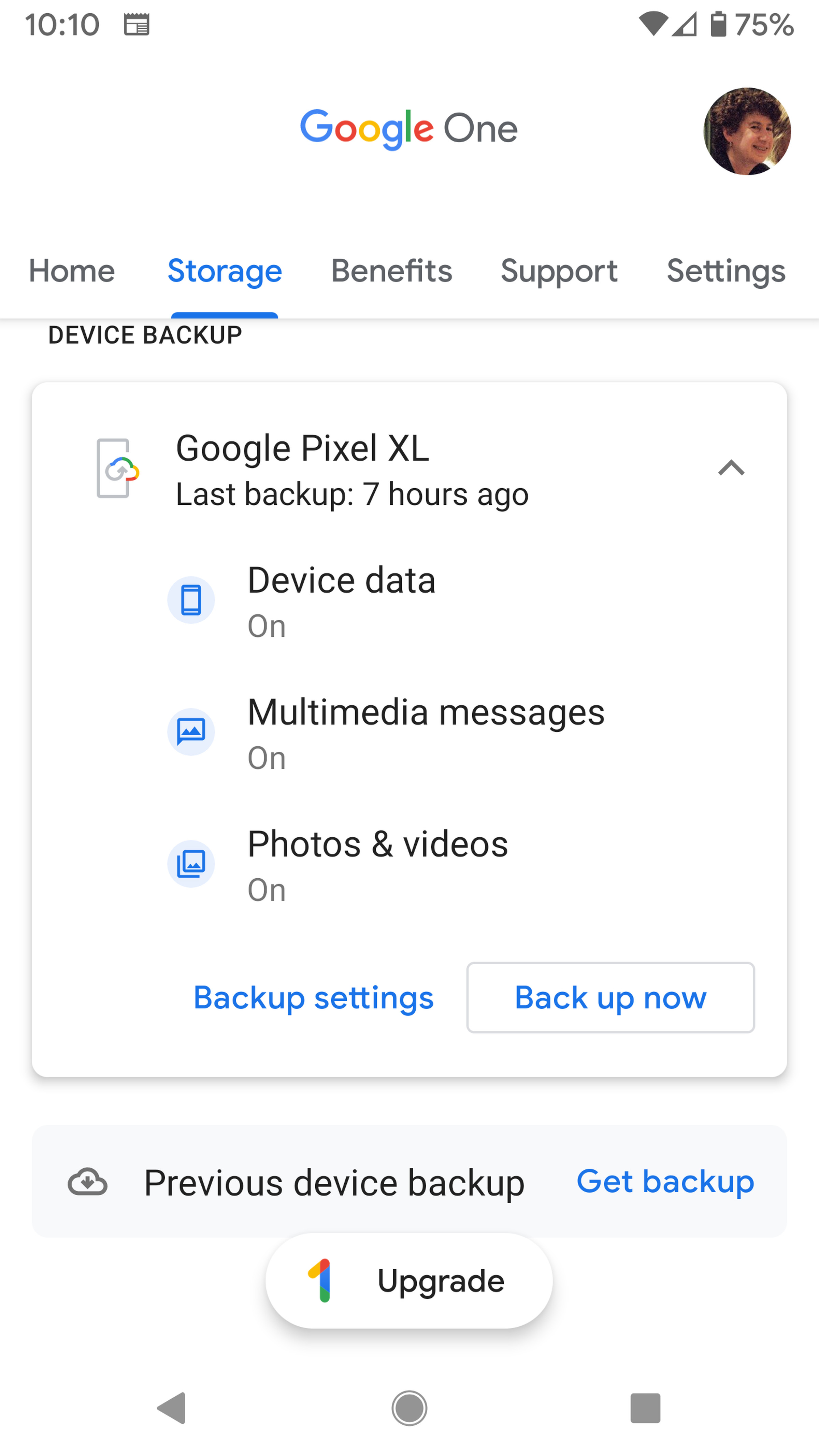 Select the “Storage” tab and tap on “Back up now”