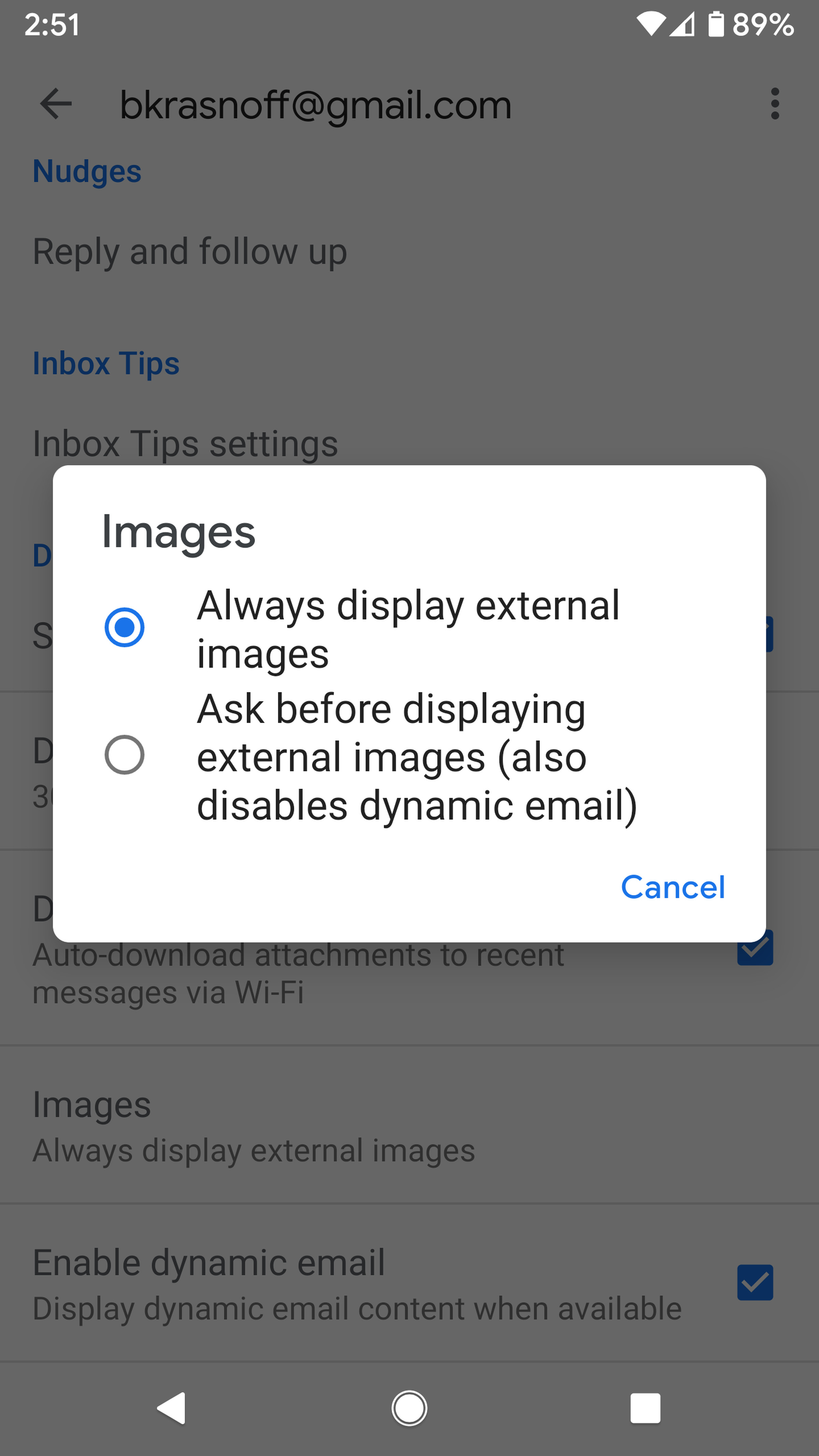 Select “Ask before displaying external images.”