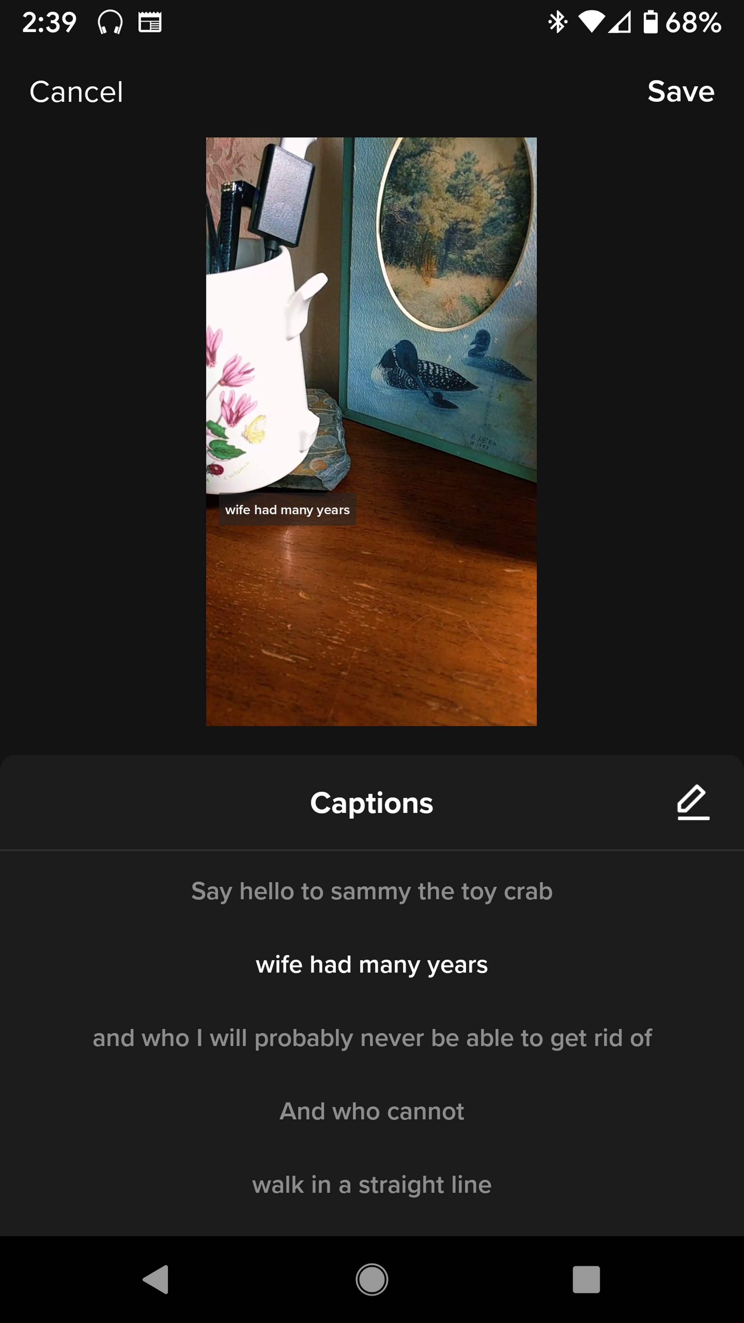 The Captions screen will show you what your captions will look like.