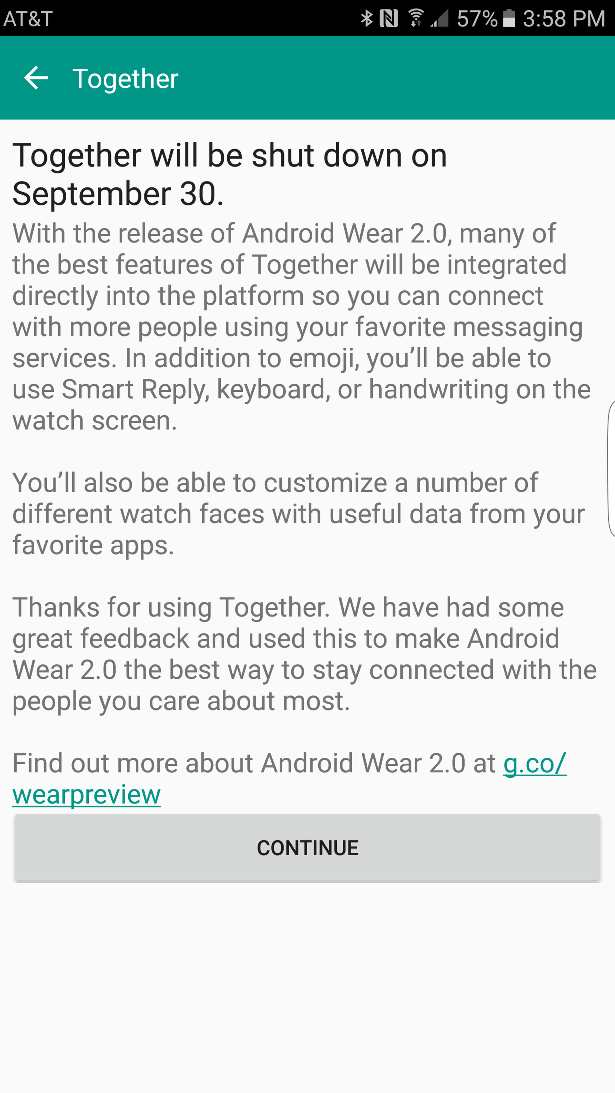 Android Wear Together notice