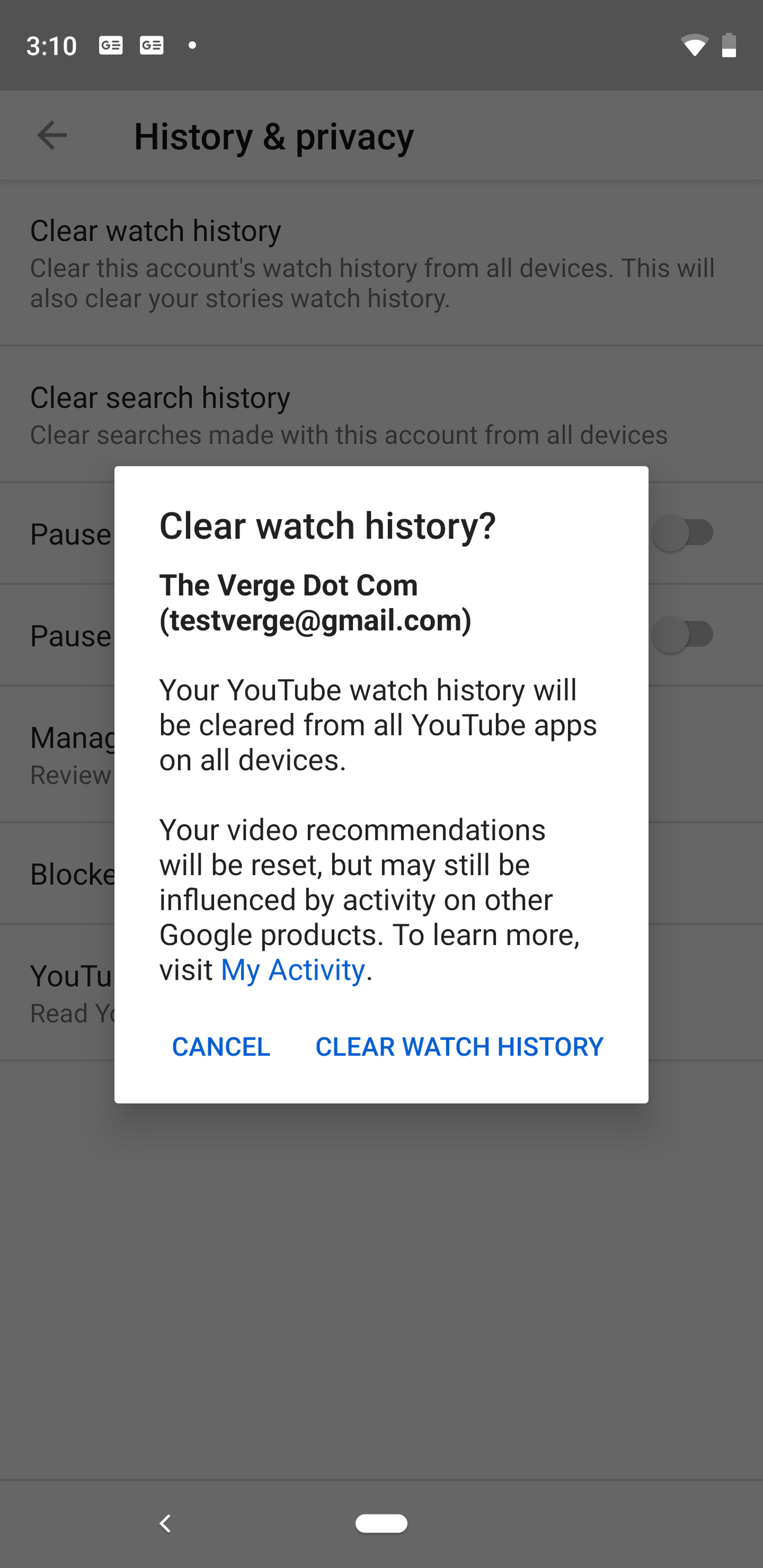 YouTube privacy history