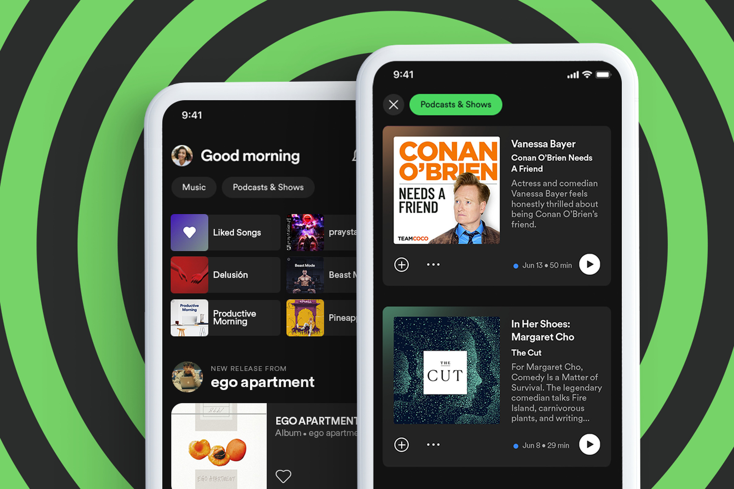 Screenshots of the new Spotify home screen.