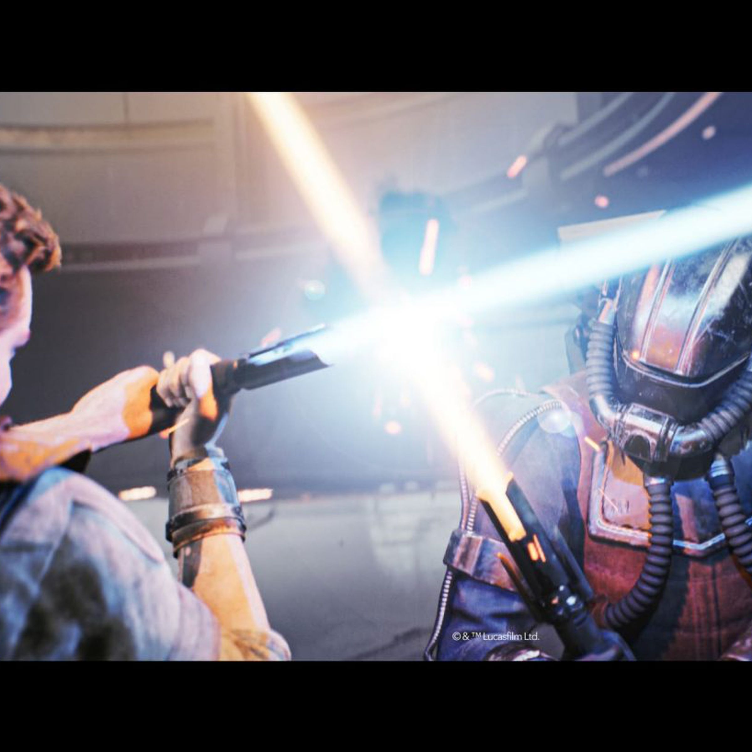 Uma captura de tela de um duelo de sabres de luz em Star Wars Jedi: Survivor.